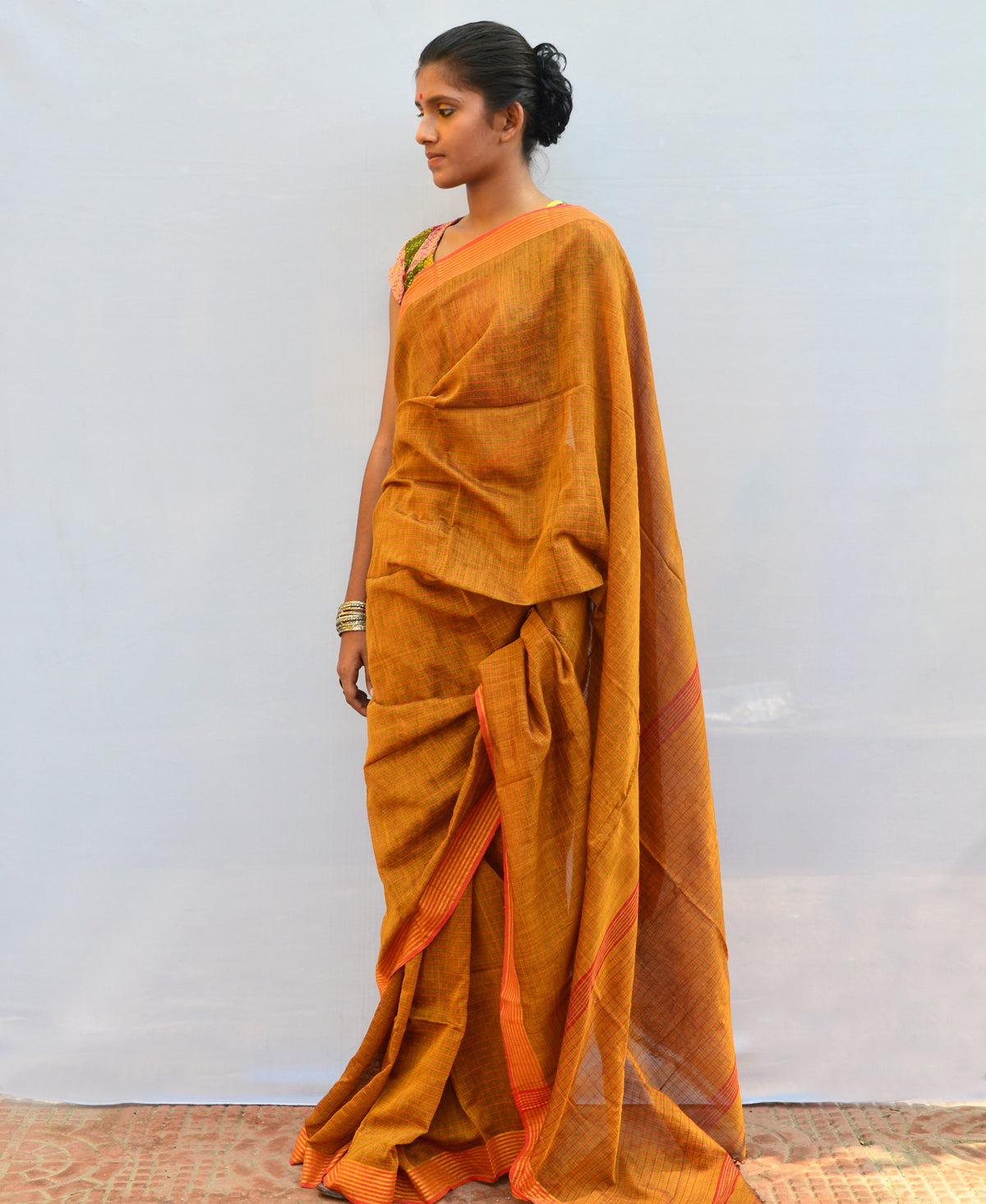 Sedona Orange Handspun & Handwoven Cotton Saree