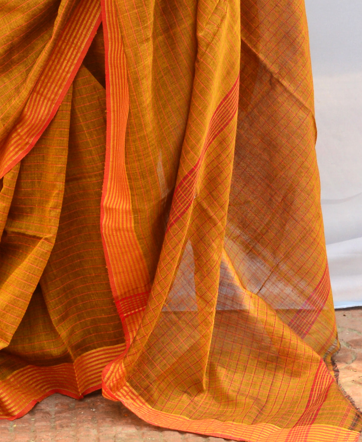 Sedona Orange Handspun & Handwoven Cotton Saree