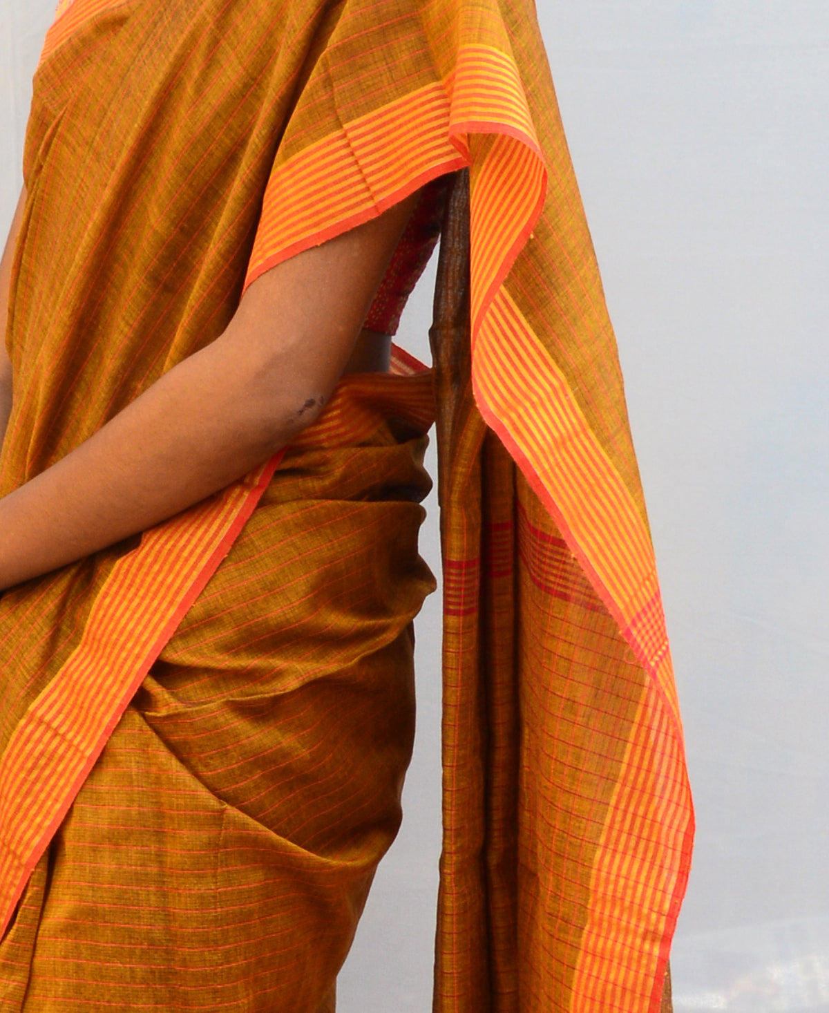 Sedona Orange Handspun & Handwoven Cotton Saree