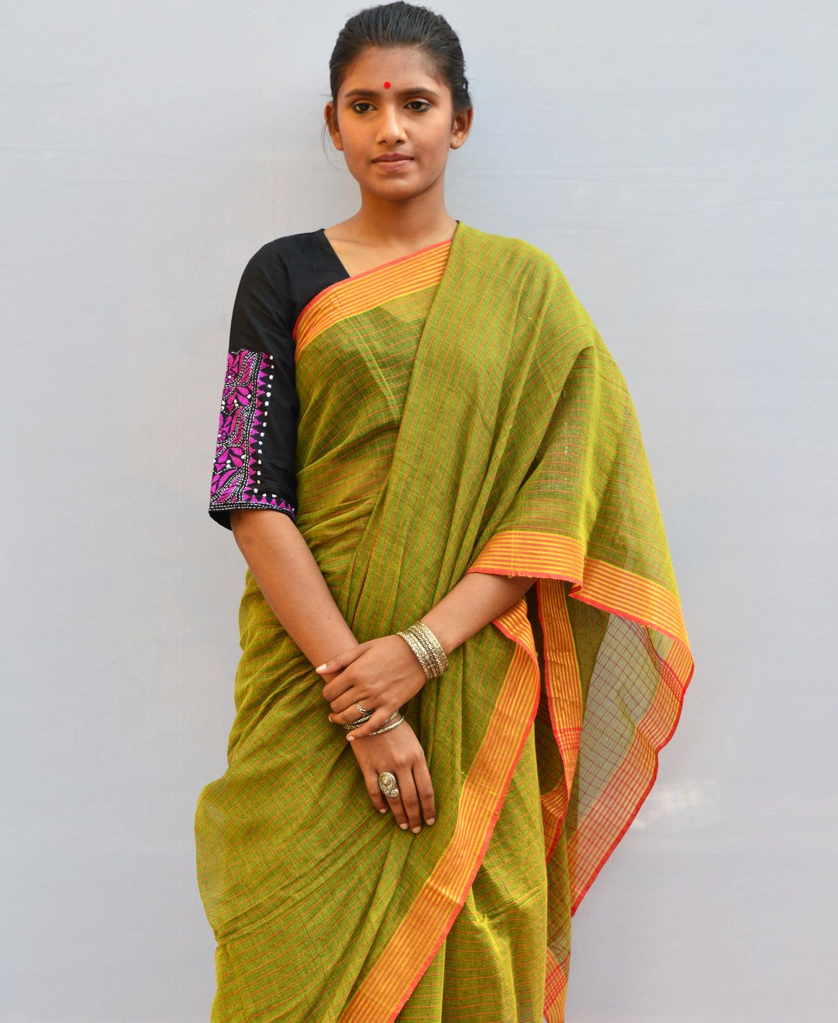 Pista Green Handspun & Handwoven Cotton Saree