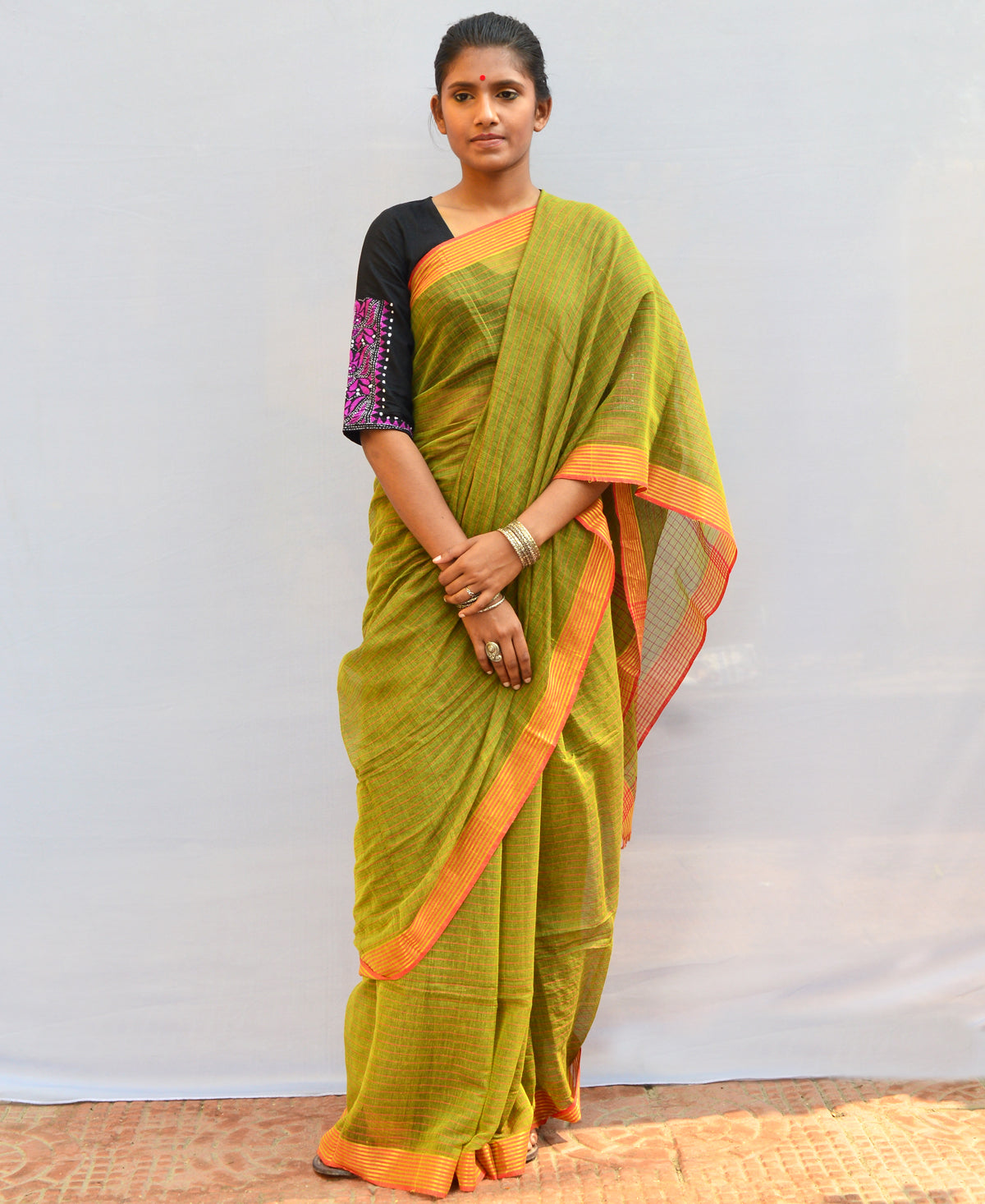 Pista Green Handspun & Handwoven Cotton Saree