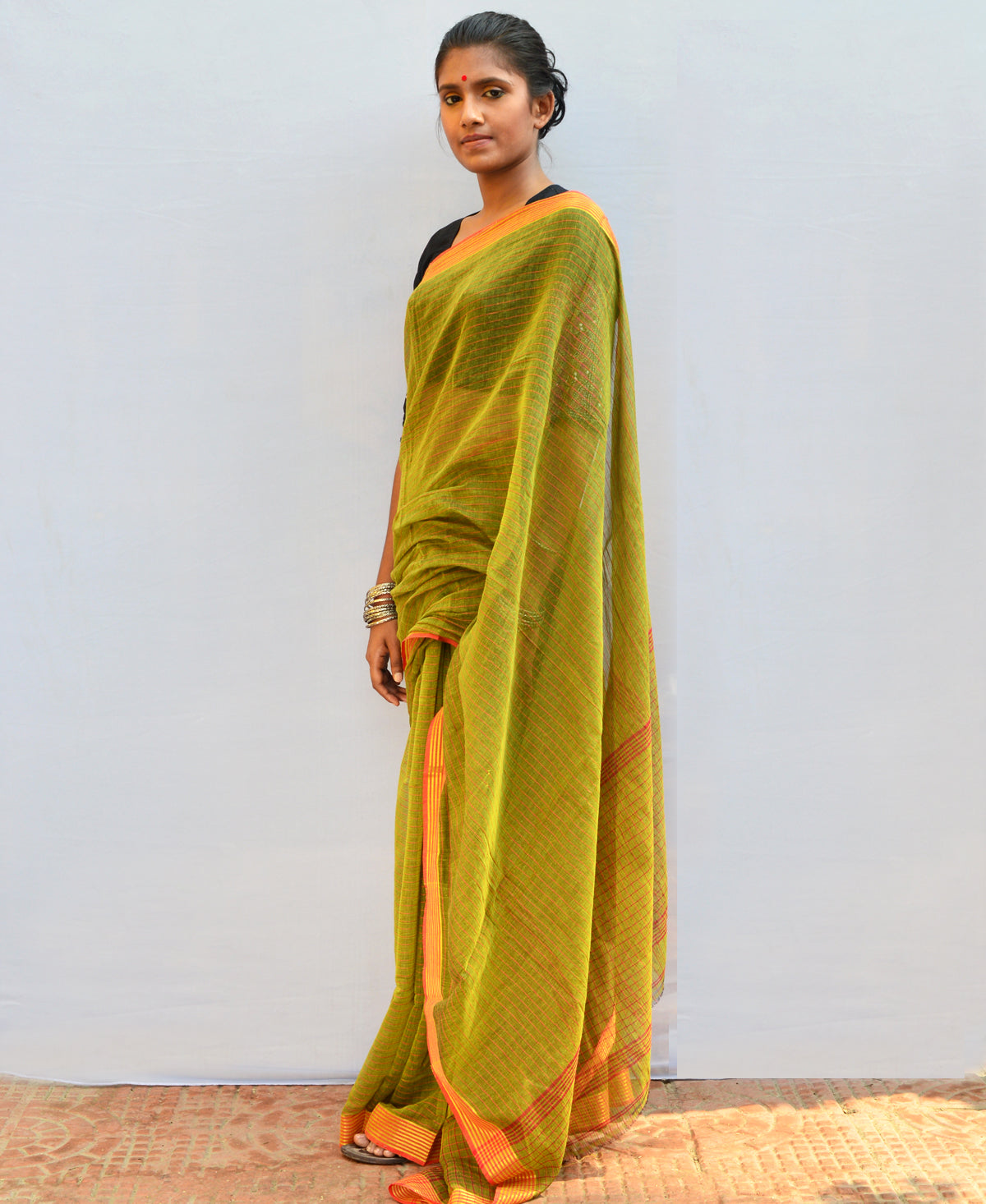 Pista Green Handspun & Handwoven Cotton Saree