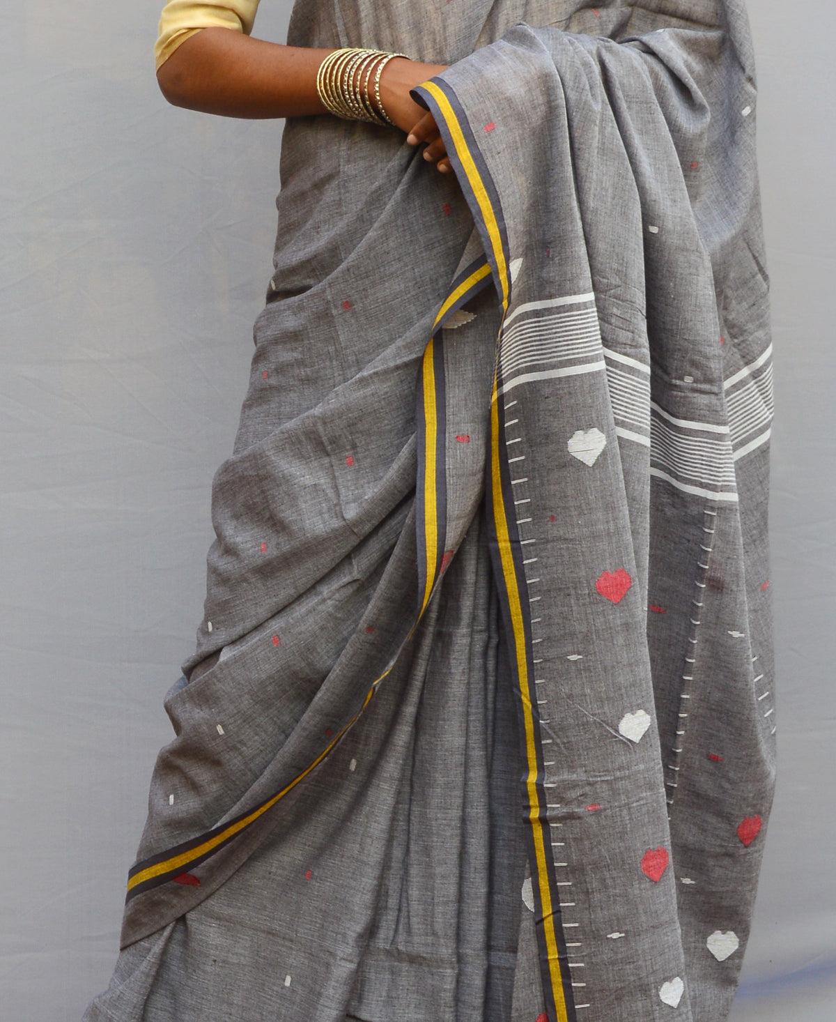 Pabble Gray Handspun & Handwoven Tangail Saree