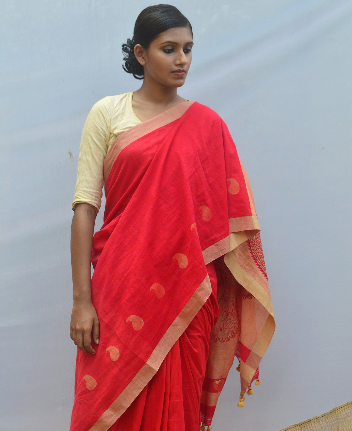 Rich Red Contemporary Kantha Saree
