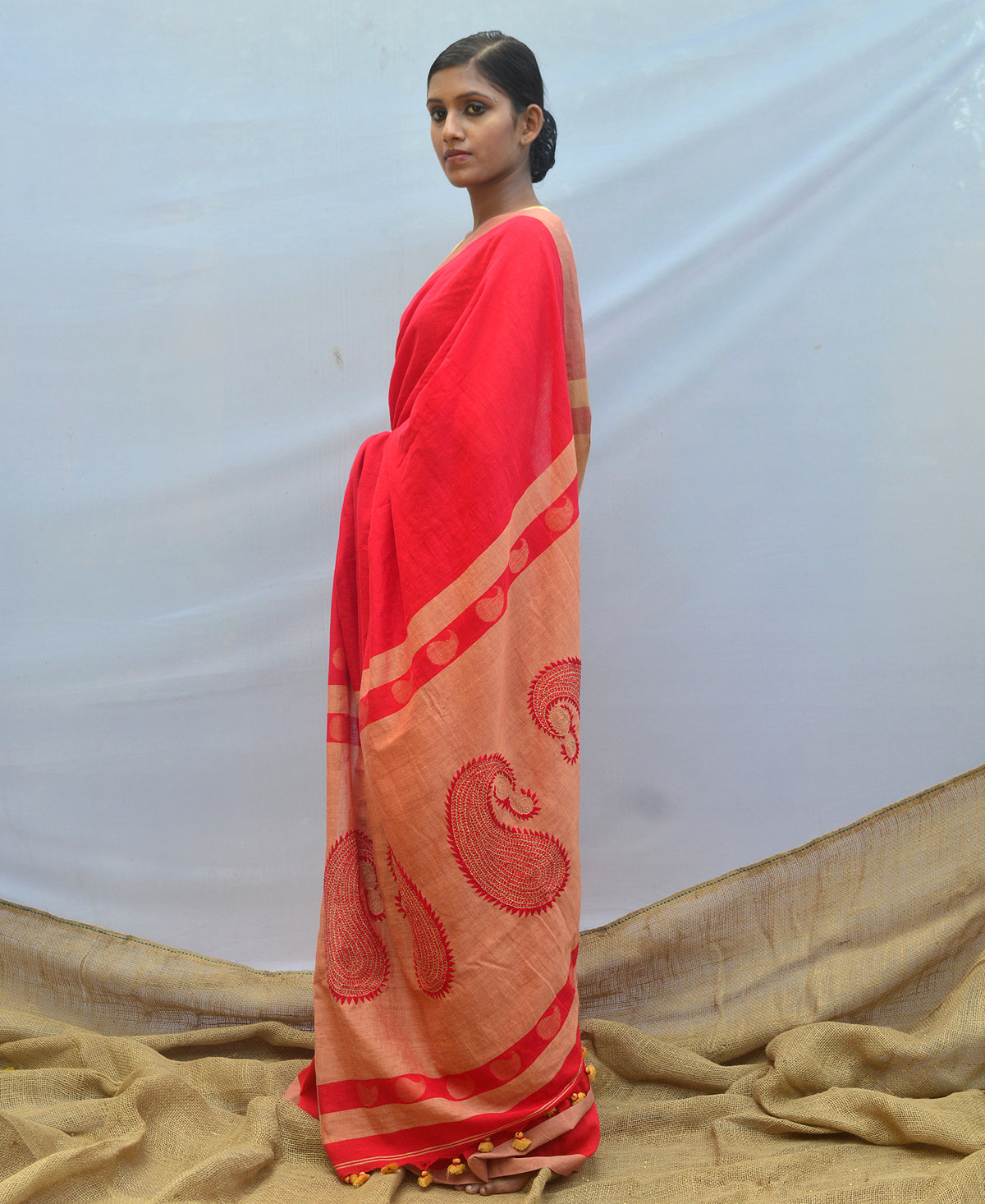 Rich Red Contemporary Kantha Saree