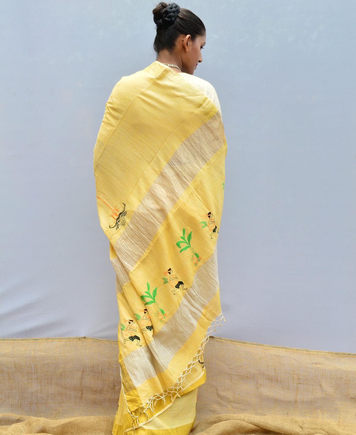 Laguna Yellow Contemporary Kantha Saree