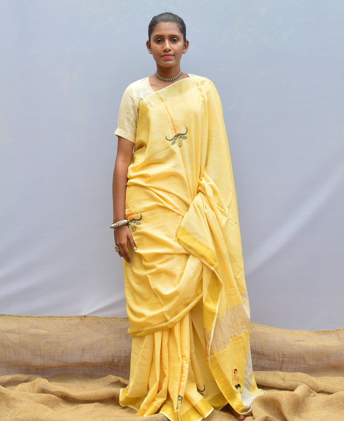 Laguna Yellow Contemporary Kantha Saree