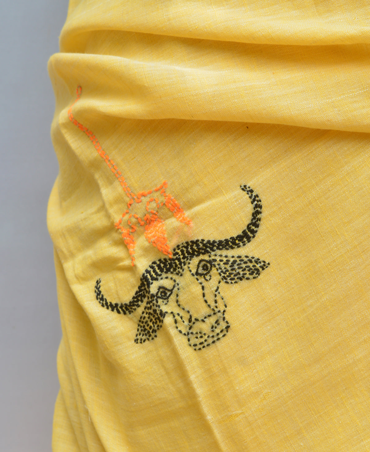Laguna Yellow Contemporary Kantha Saree