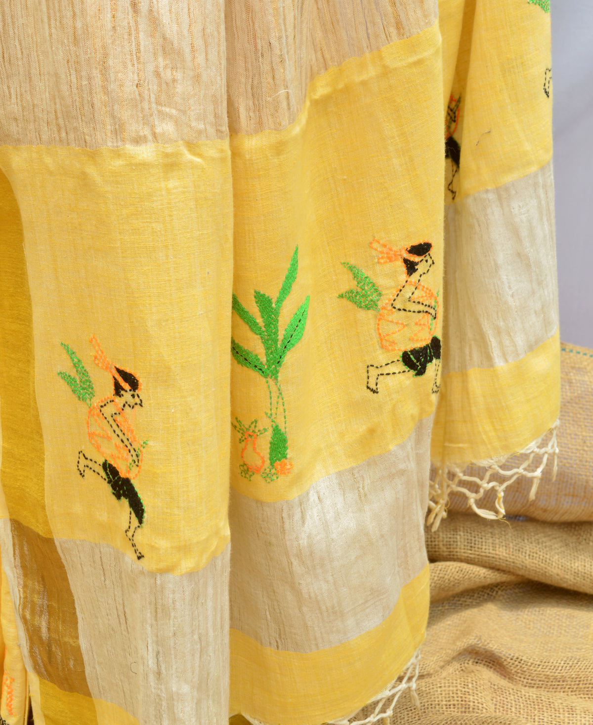 Laguna Yellow Contemporary Kantha Saree