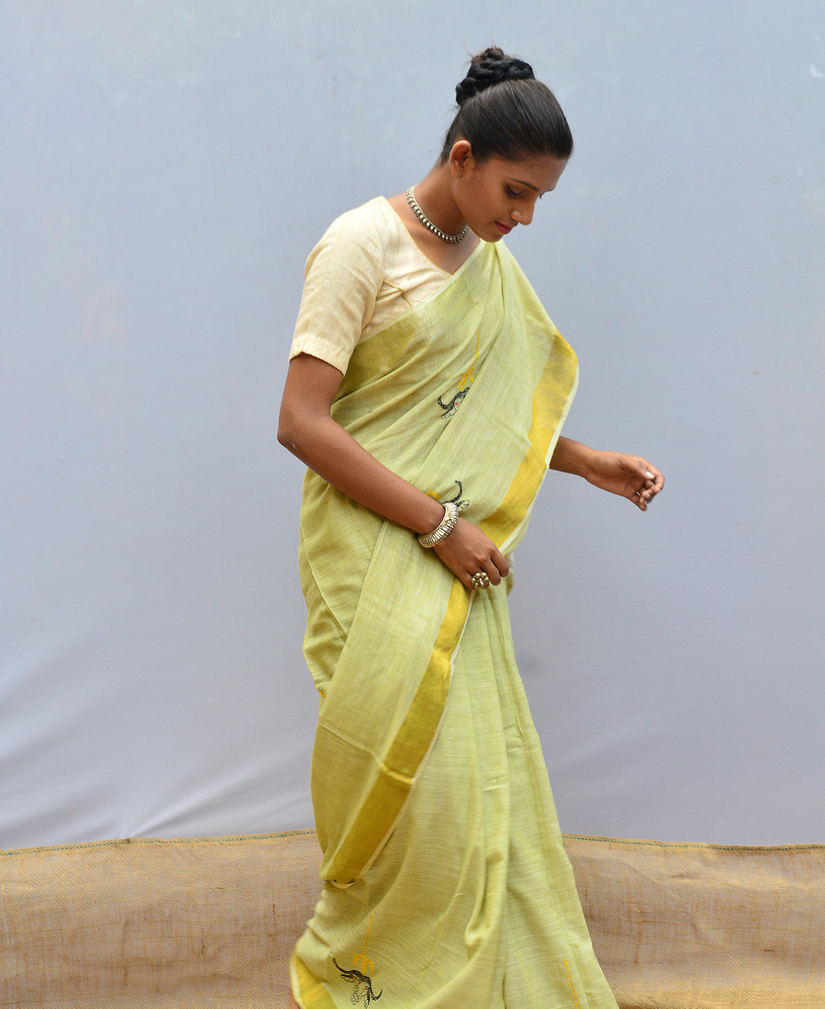 Light Pear Green Contemporary Kantha Saree