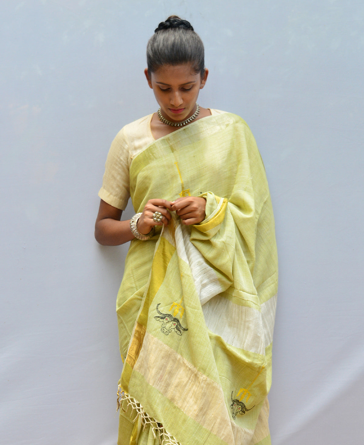 Light Pear Green Contemporary Kantha Saree