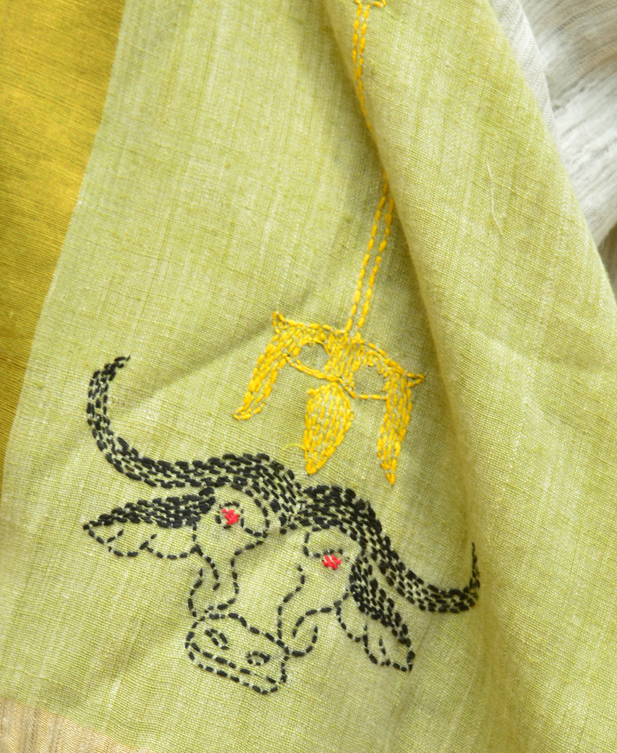 Light Pear Green Contemporary Kantha Saree