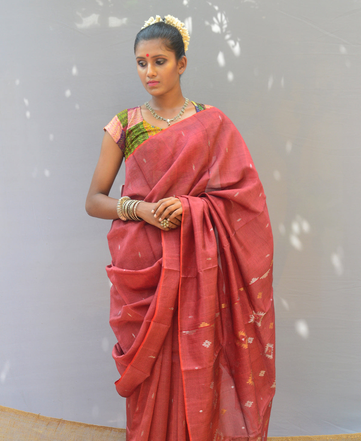 Brunt Rust Handwoven Silk Jamdani Saree
