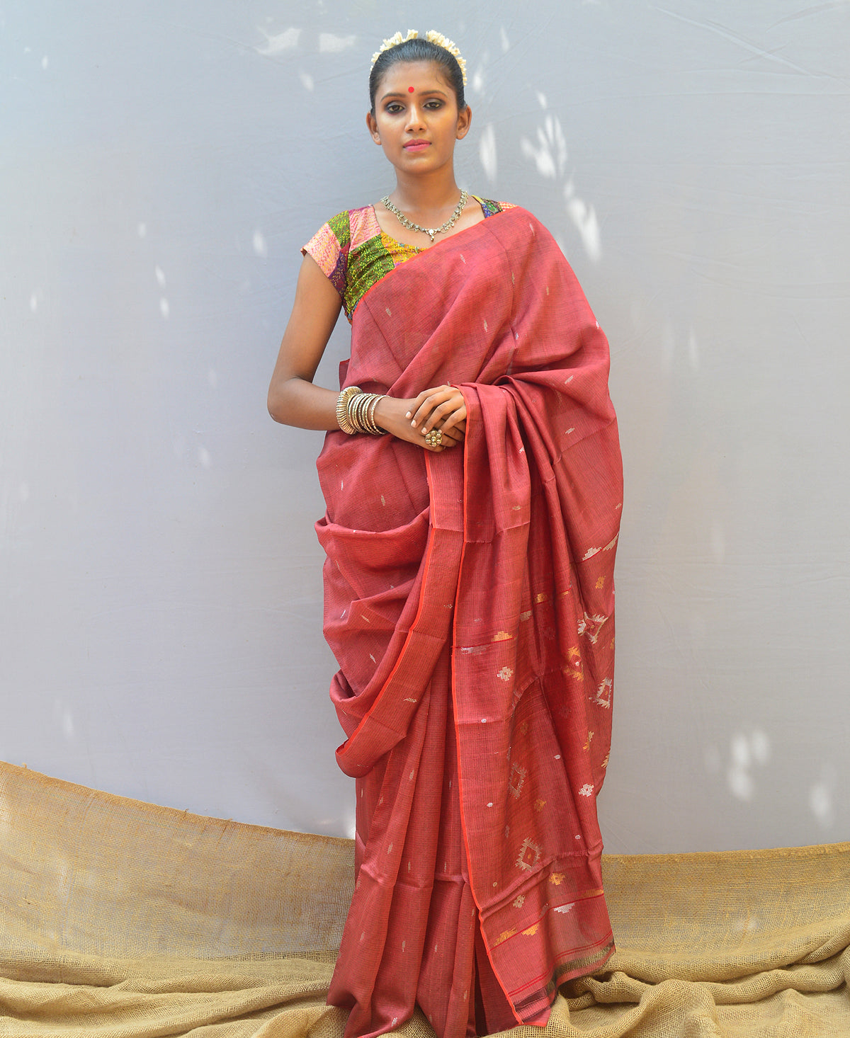 Brunt Rust Handwoven Silk Jamdani Saree