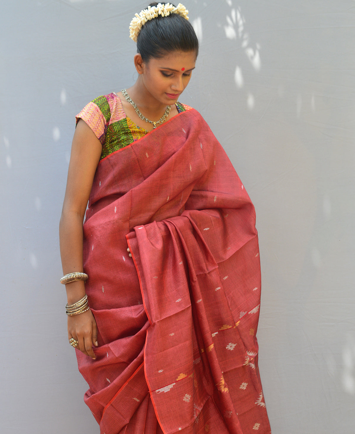 Brunt Rust Handwoven Silk Jamdani Saree