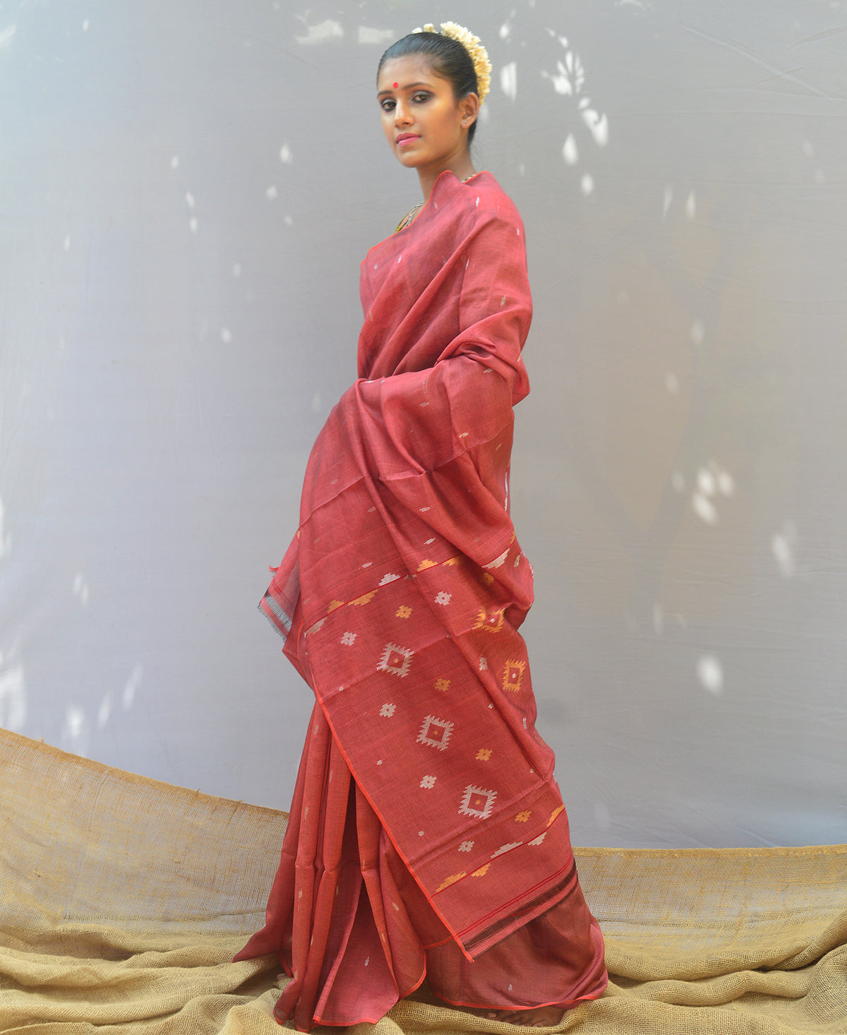 Brunt Rust Handwoven Silk Jamdani Saree