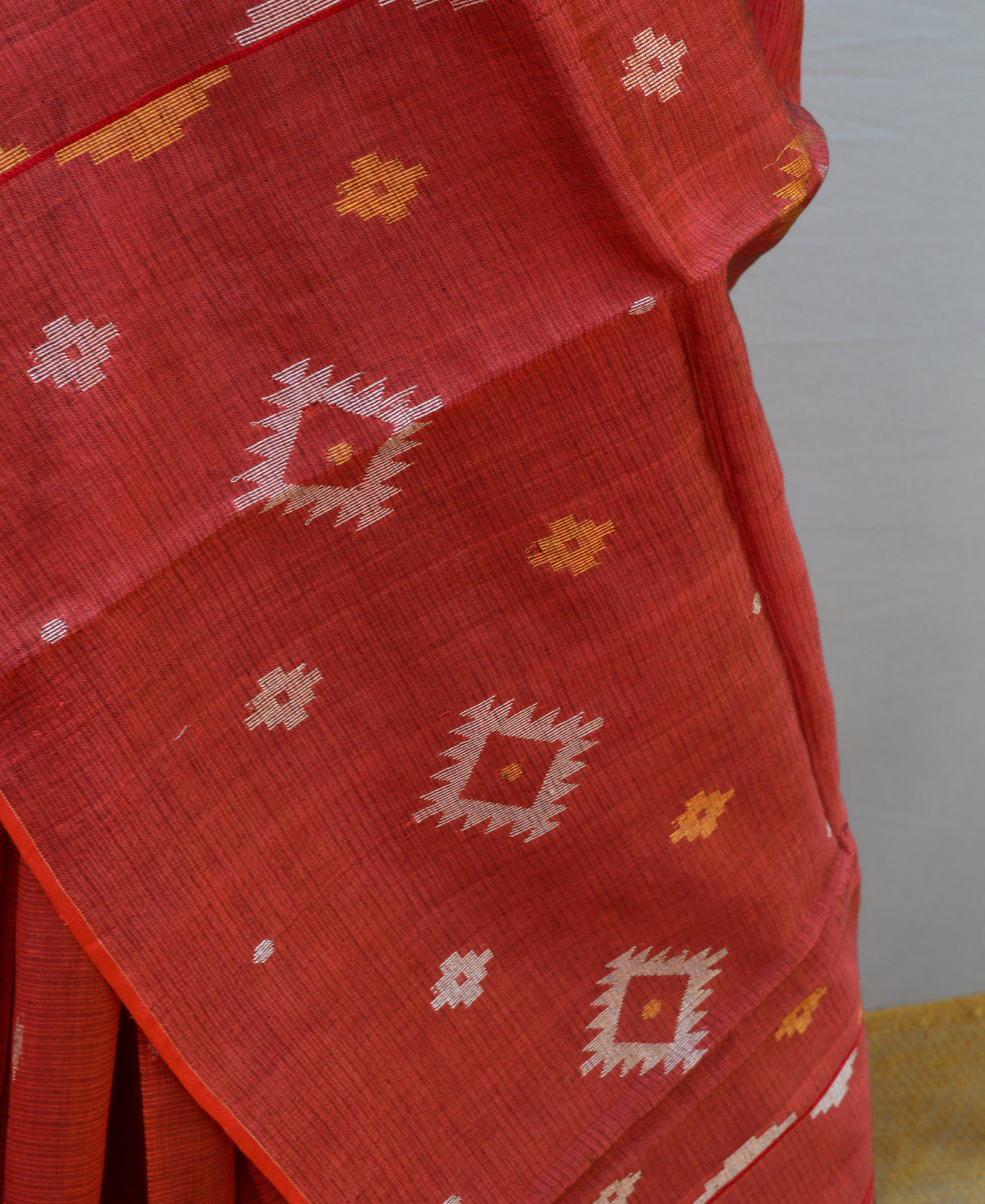 Brunt Rust Handwoven Silk Jamdani Saree