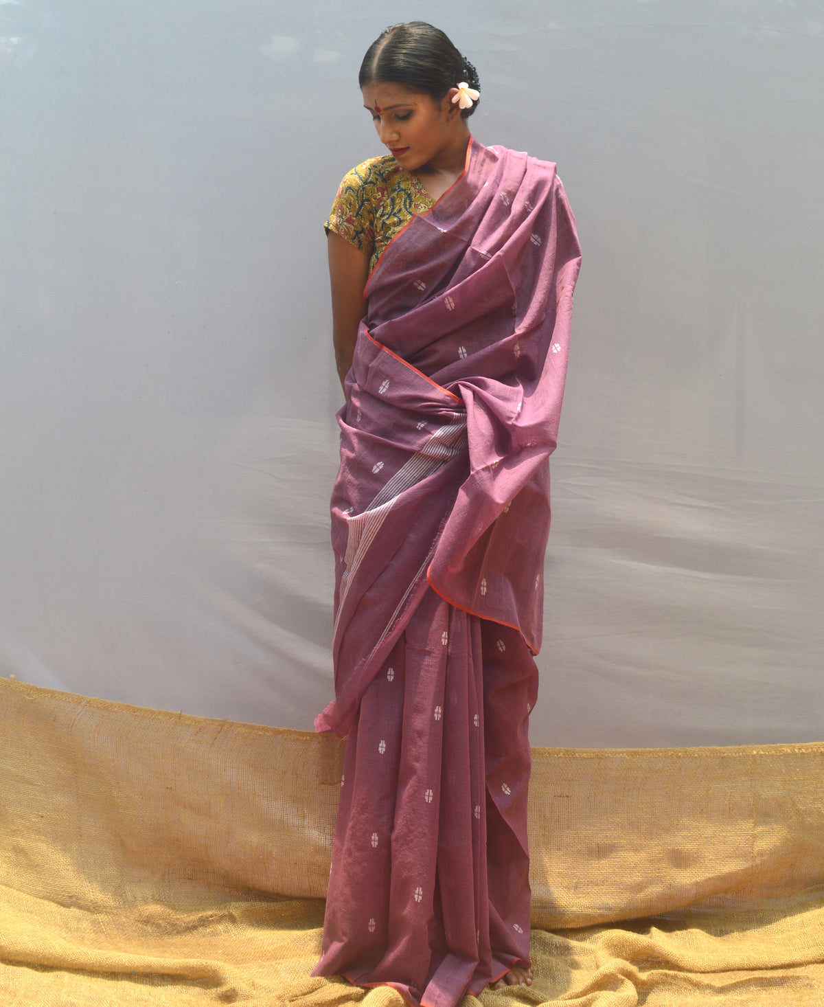 Dusky Purple Silk Cotton Jamdani Saree