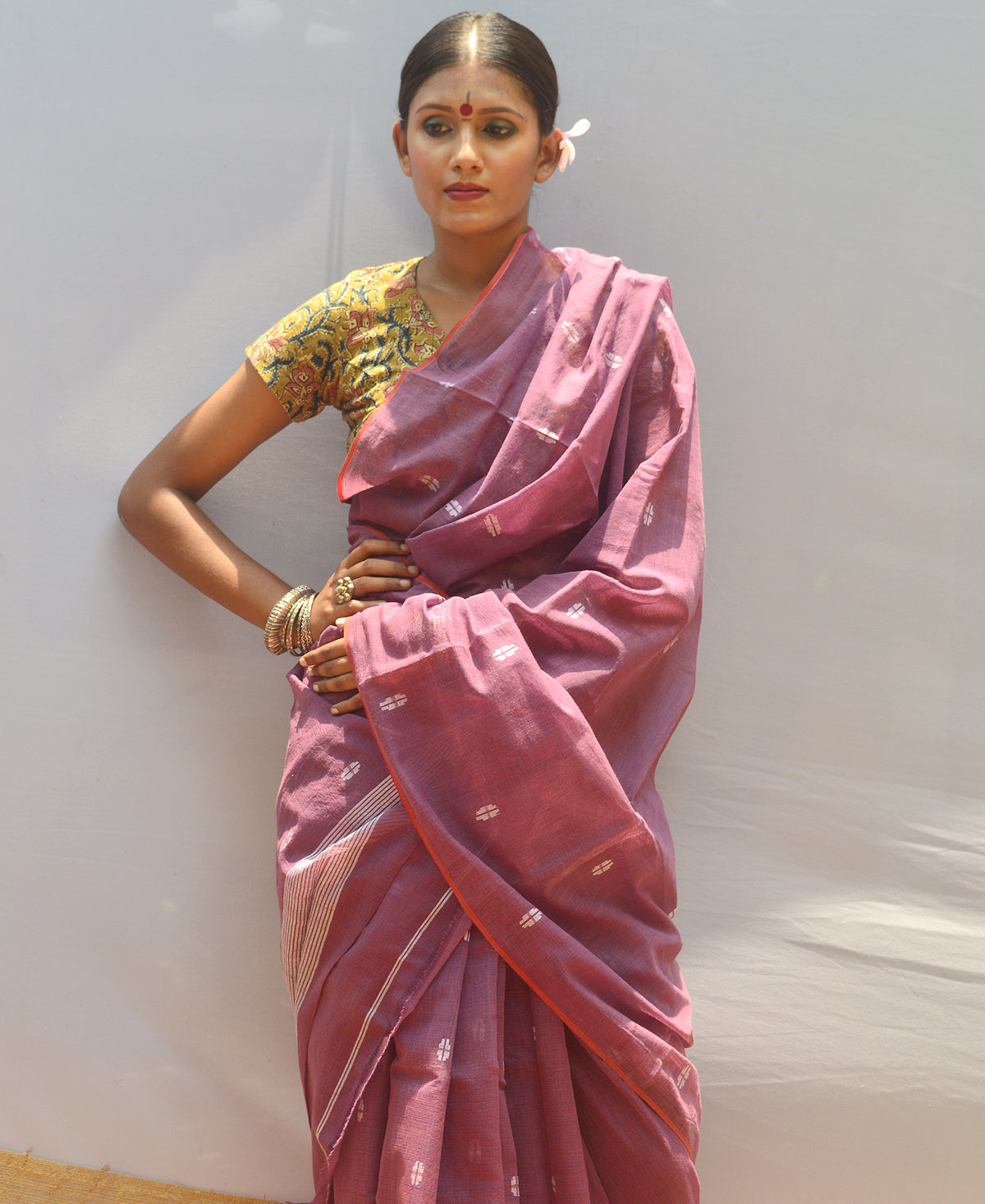 Dusky Purple Silk Cotton Jamdani Saree