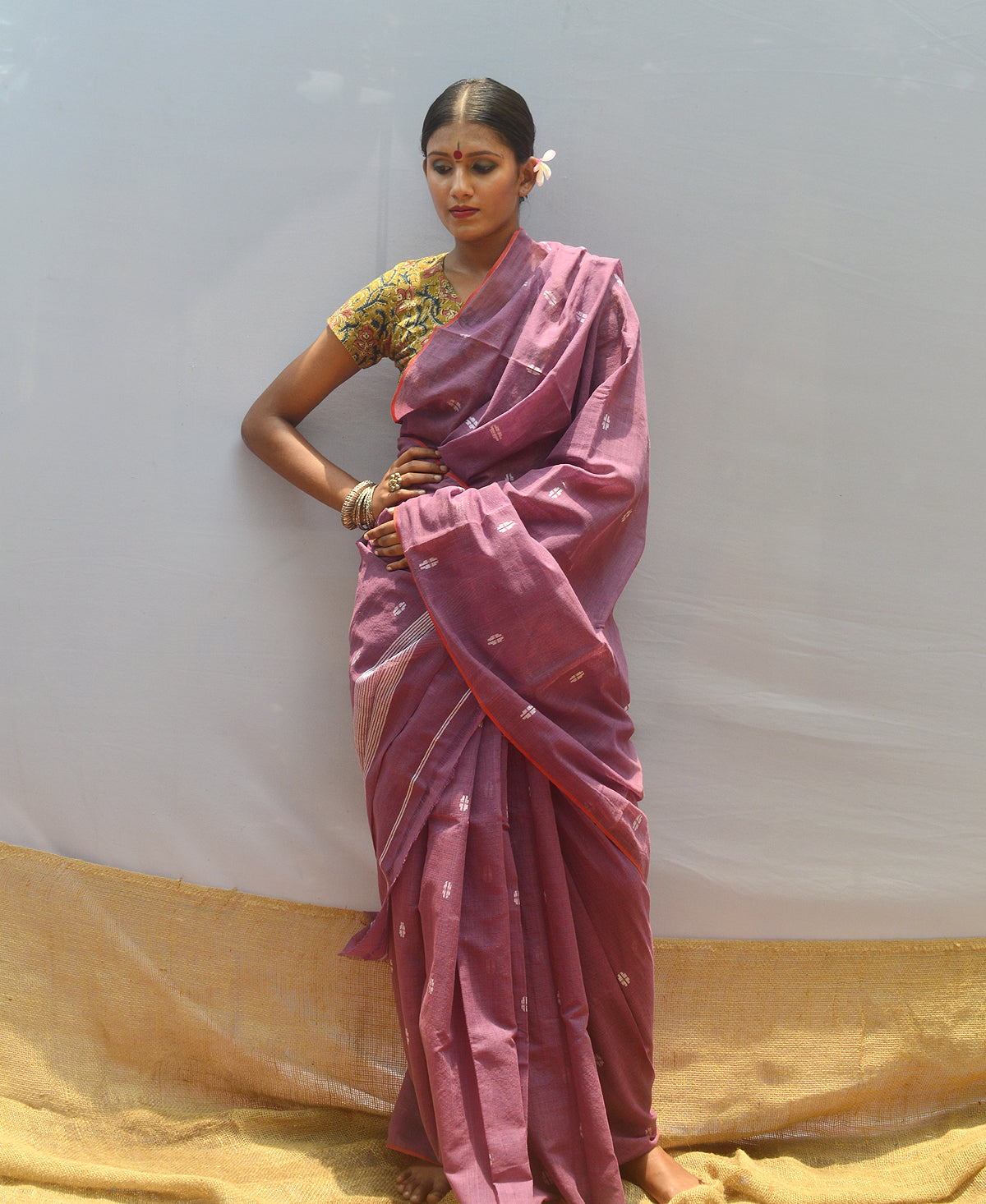 Dusky Purple Silk Cotton Jamdani Saree