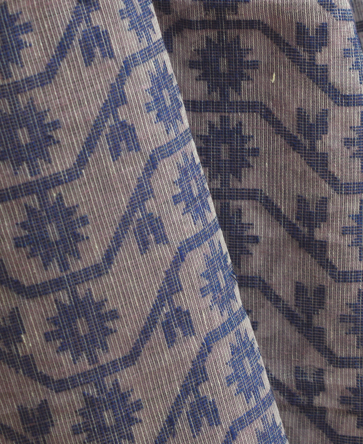 Dusky Mauve Deep Indigo Silk Cotton Jamdani Saree