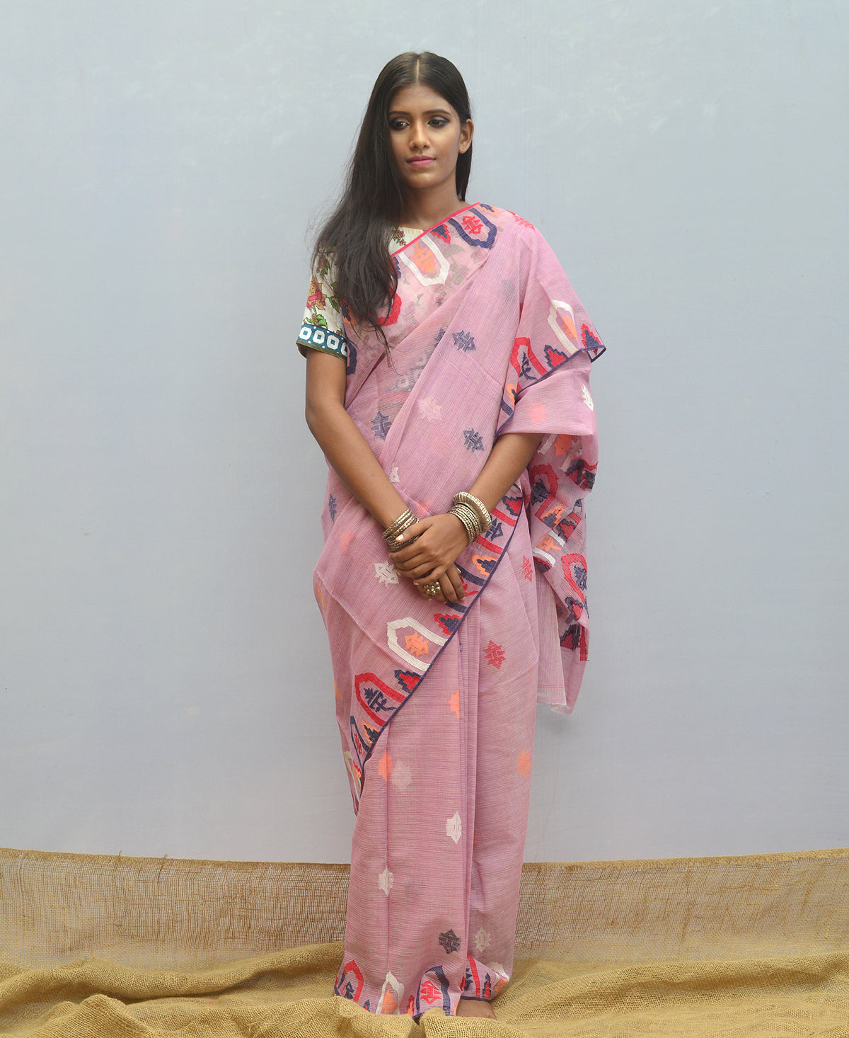 Thistle Mauve Silk Cotton Jamdani Saree