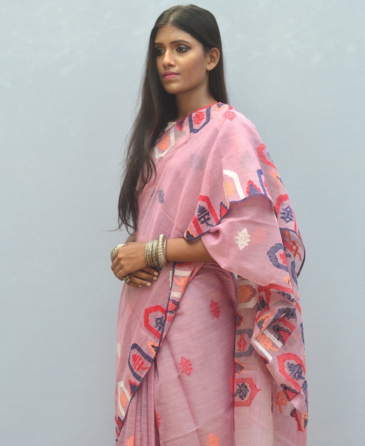 Thistle Mauve Silk Cotton Jamdani Saree