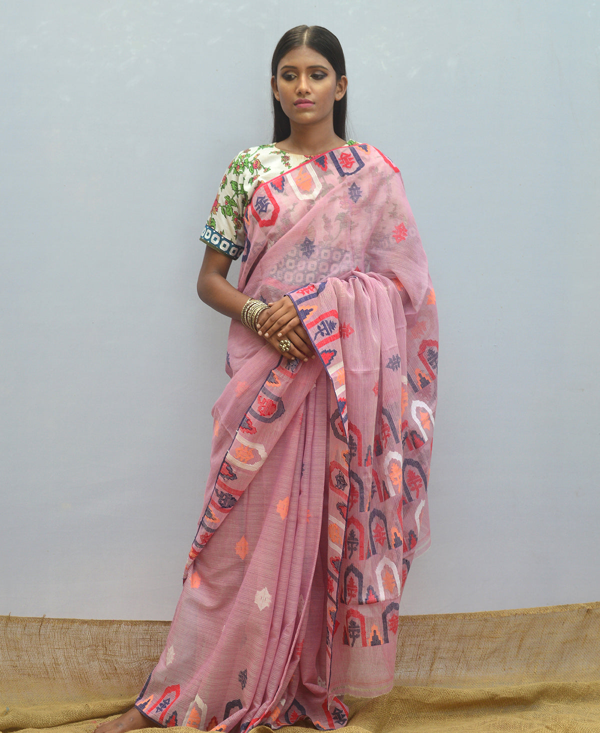 Thistle Mauve Silk Cotton Jamdani Saree