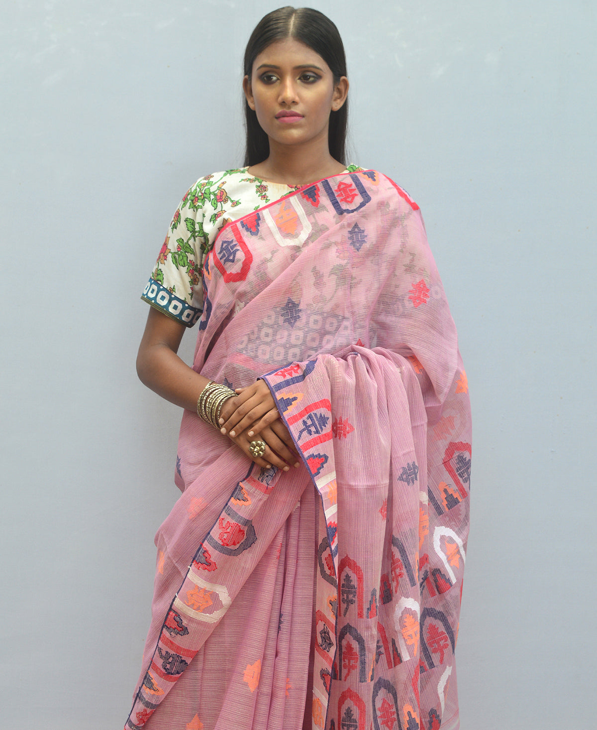 Thistle Mauve Silk Cotton Jamdani Saree