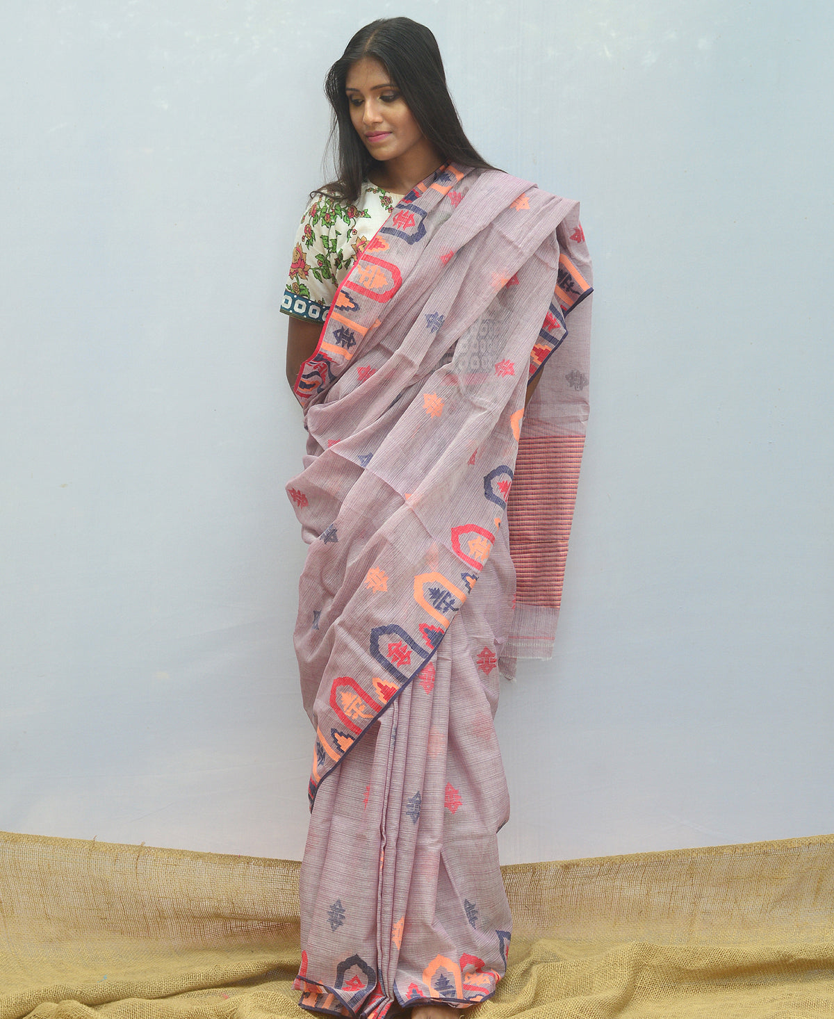 Thistle Mauve Pink Silk Cotton Jamdani Saree