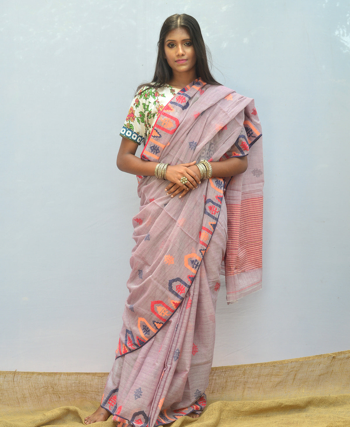 Thistle Mauve Pink Silk Cotton Jamdani Saree