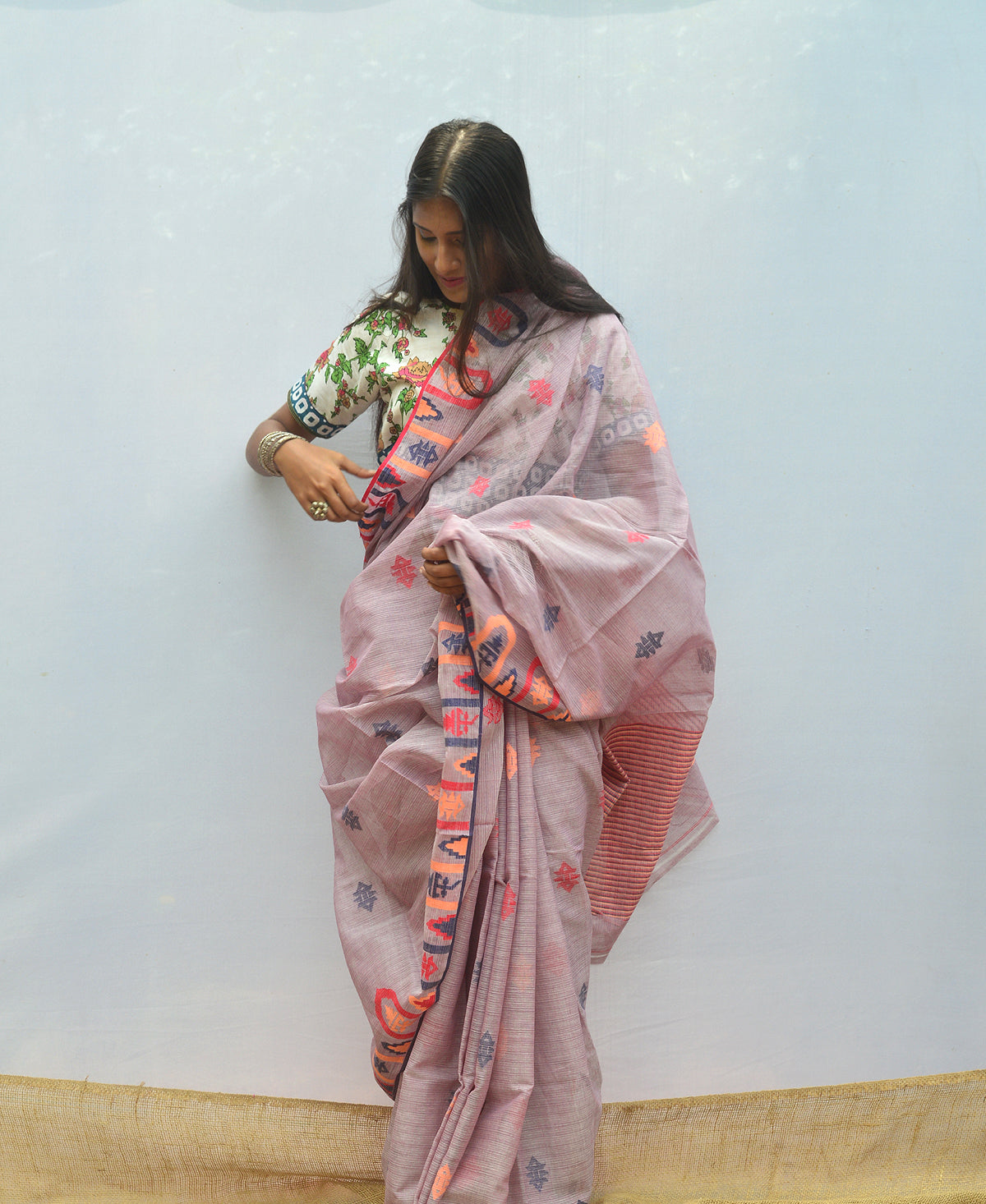 Thistle Mauve Pink Silk Cotton Jamdani Saree