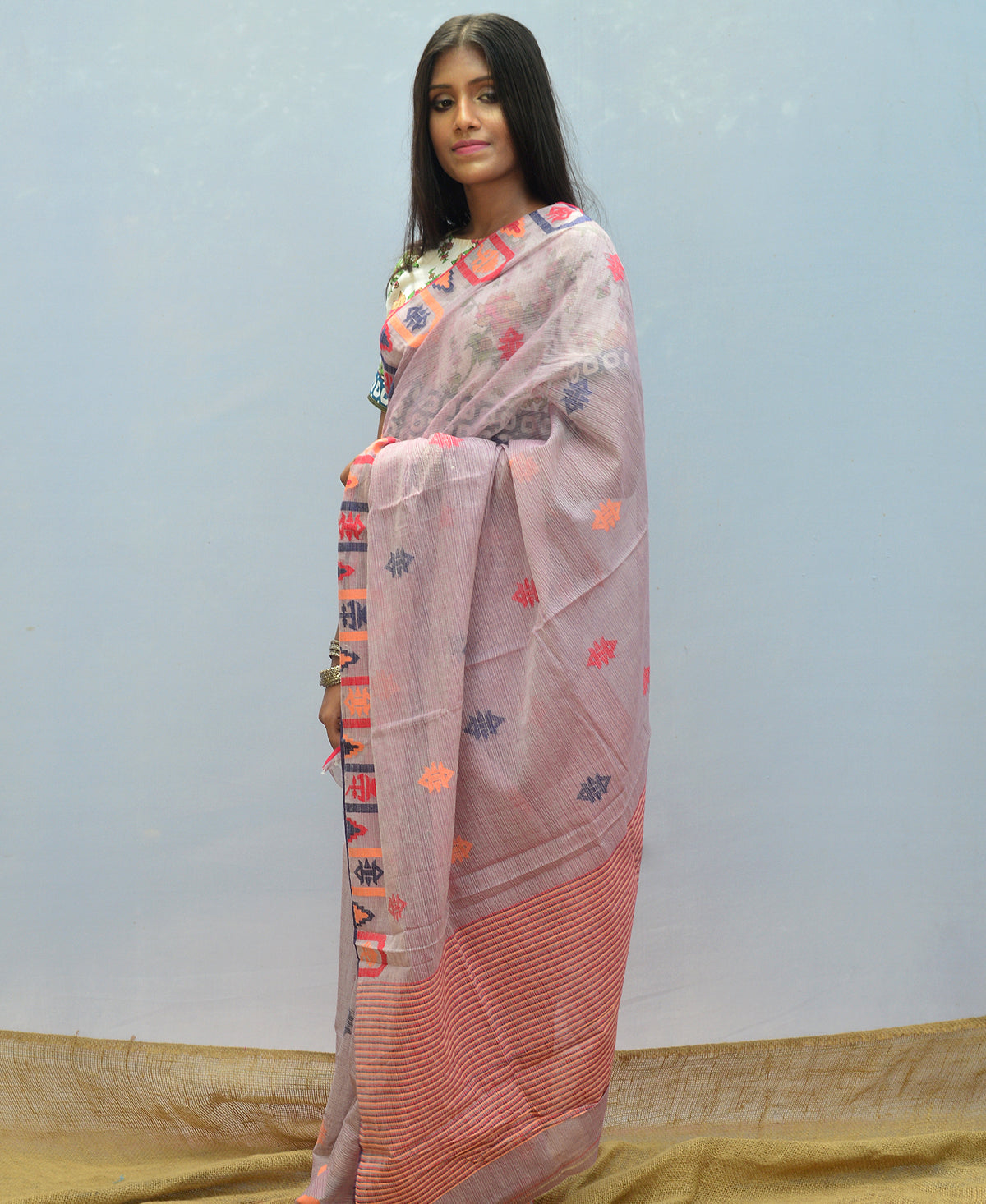 Thistle Mauve Pink Silk Cotton Jamdani Saree