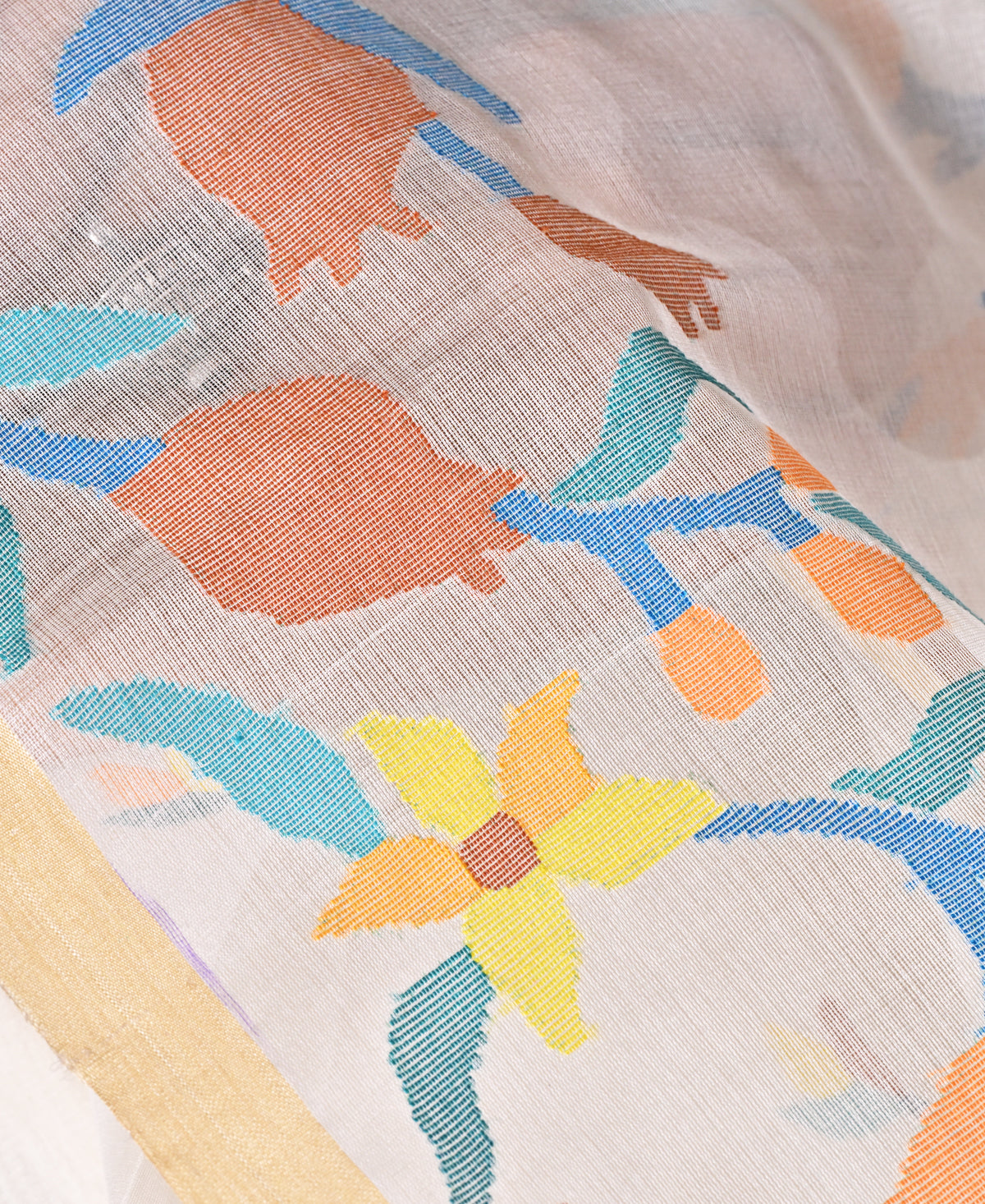 Colorful Pomegranate Vine On Organza Jamdani Saree