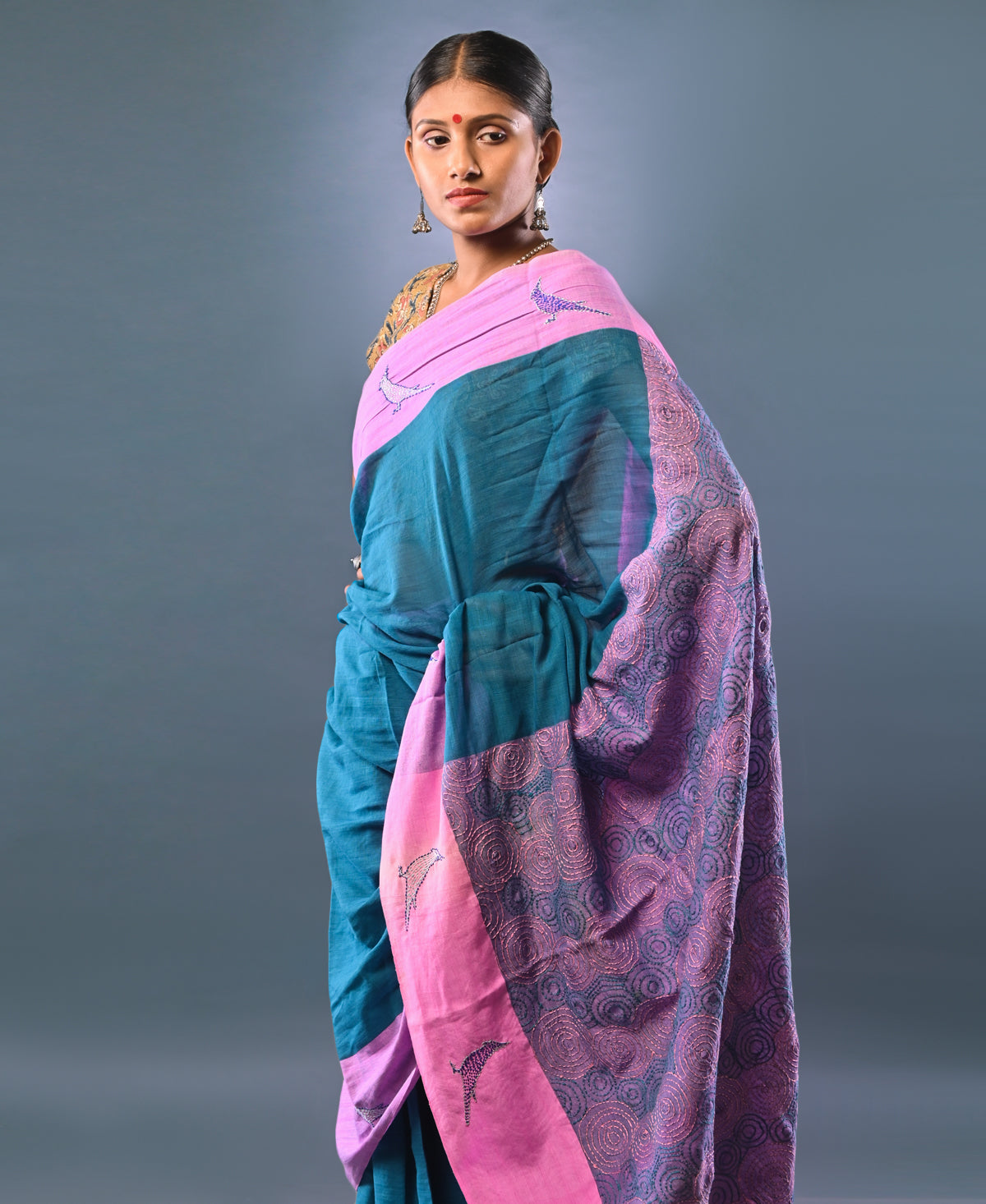 Handloom cotton Kantha saree