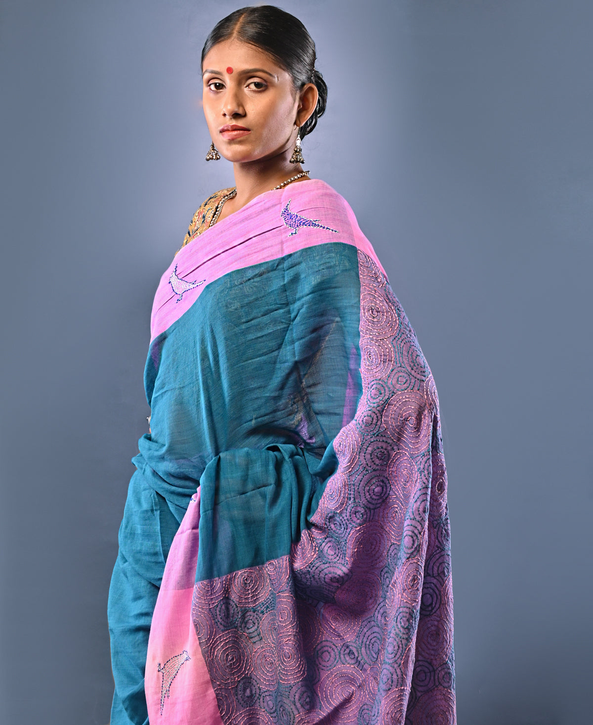 Handloom cotton Kantha saree