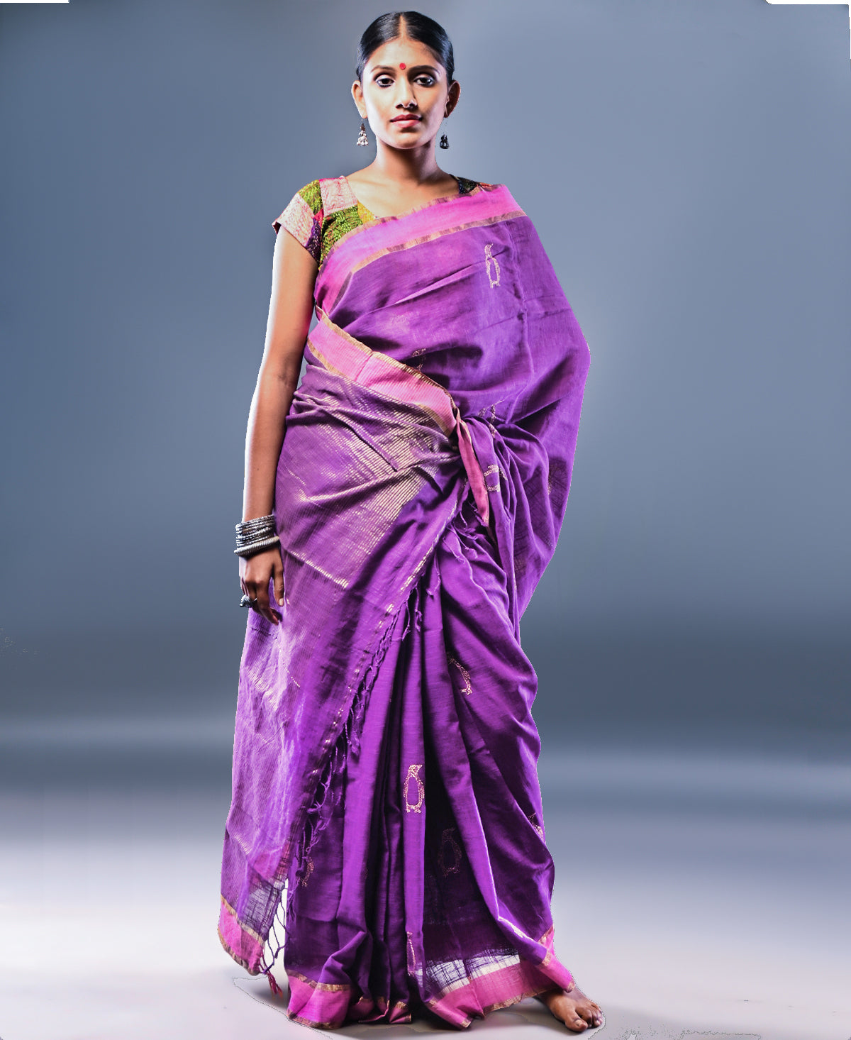 Handloom cotton kantha saree