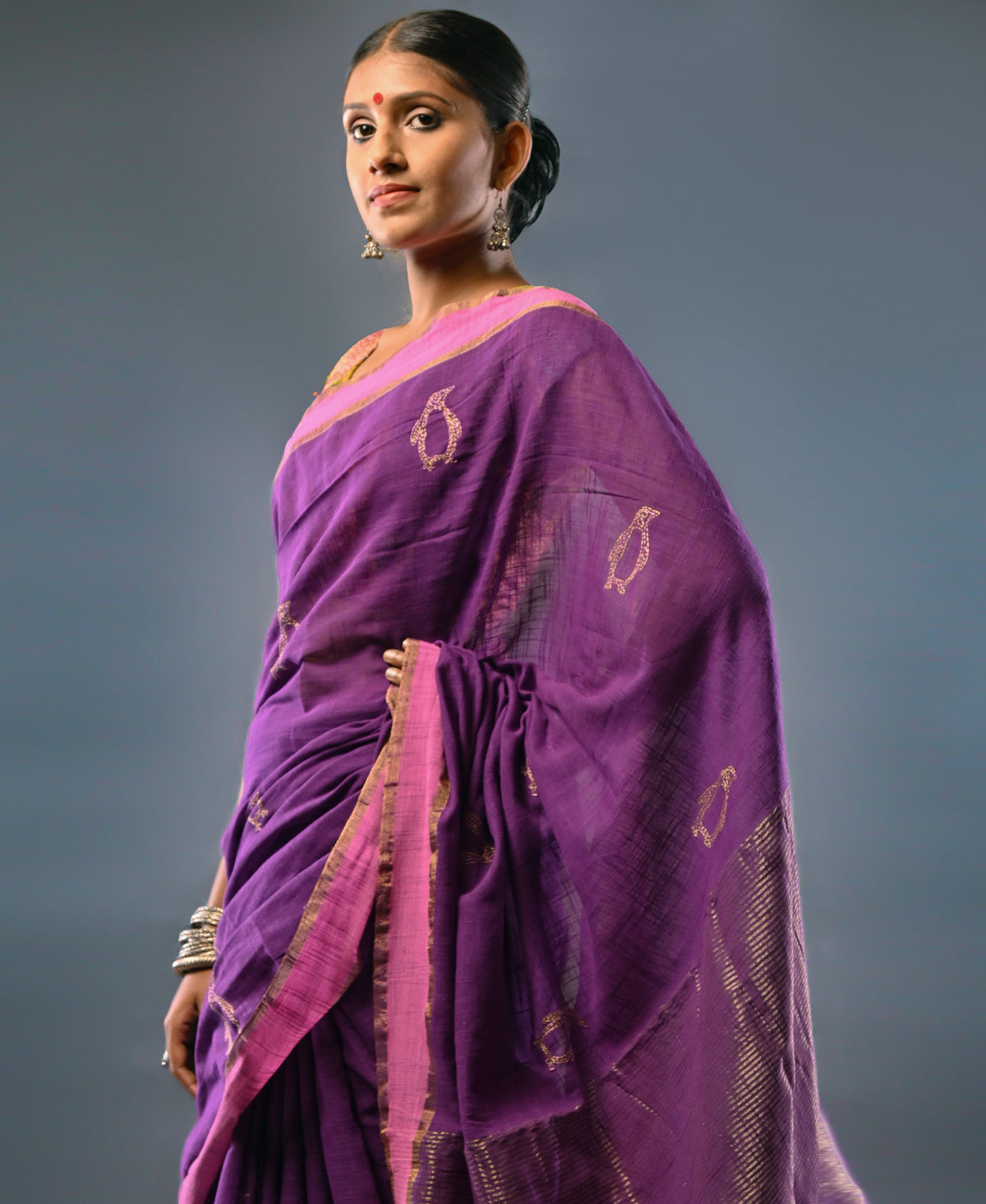 Handloom cotton kantha saree