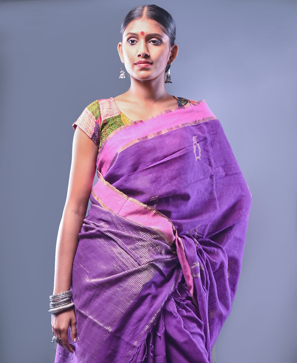 Handloom cotton kantha saree