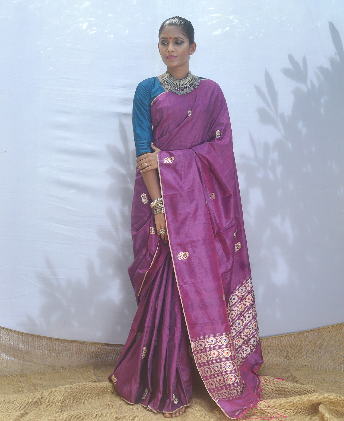Magenta Silk Baluchori Saree