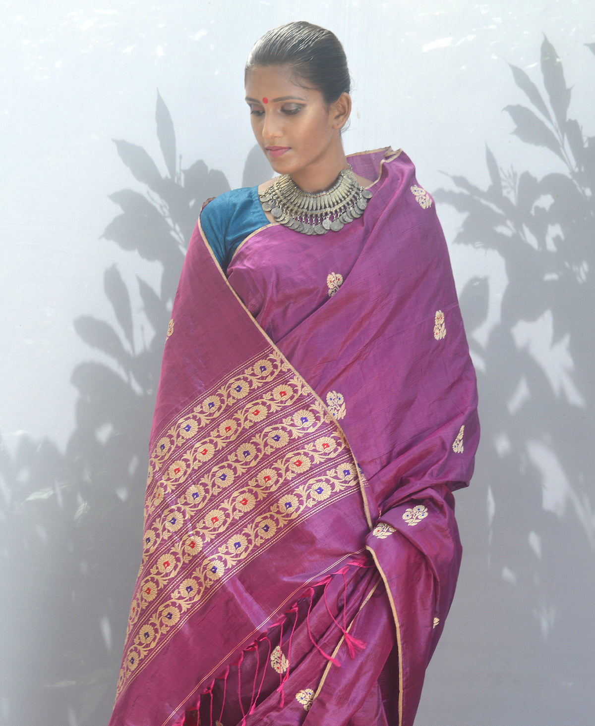 Magenta Silk Baluchori Saree