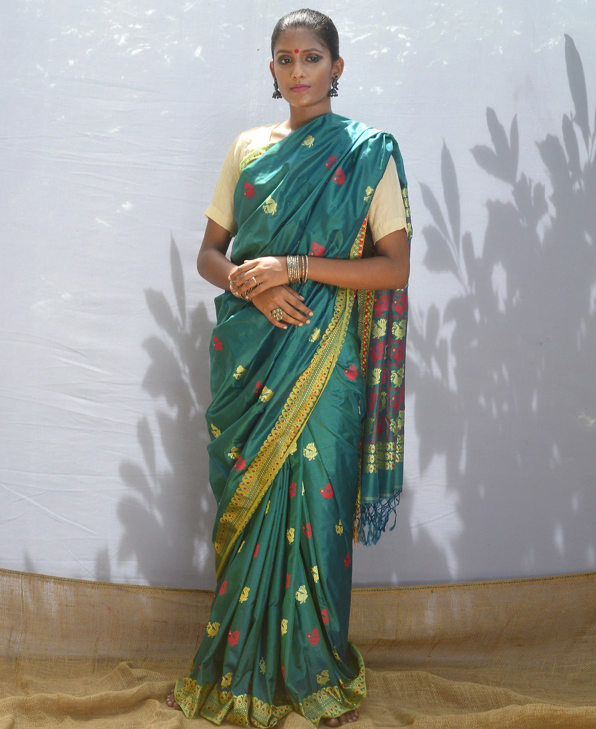 Peacock Green Silk Baluchori Saree