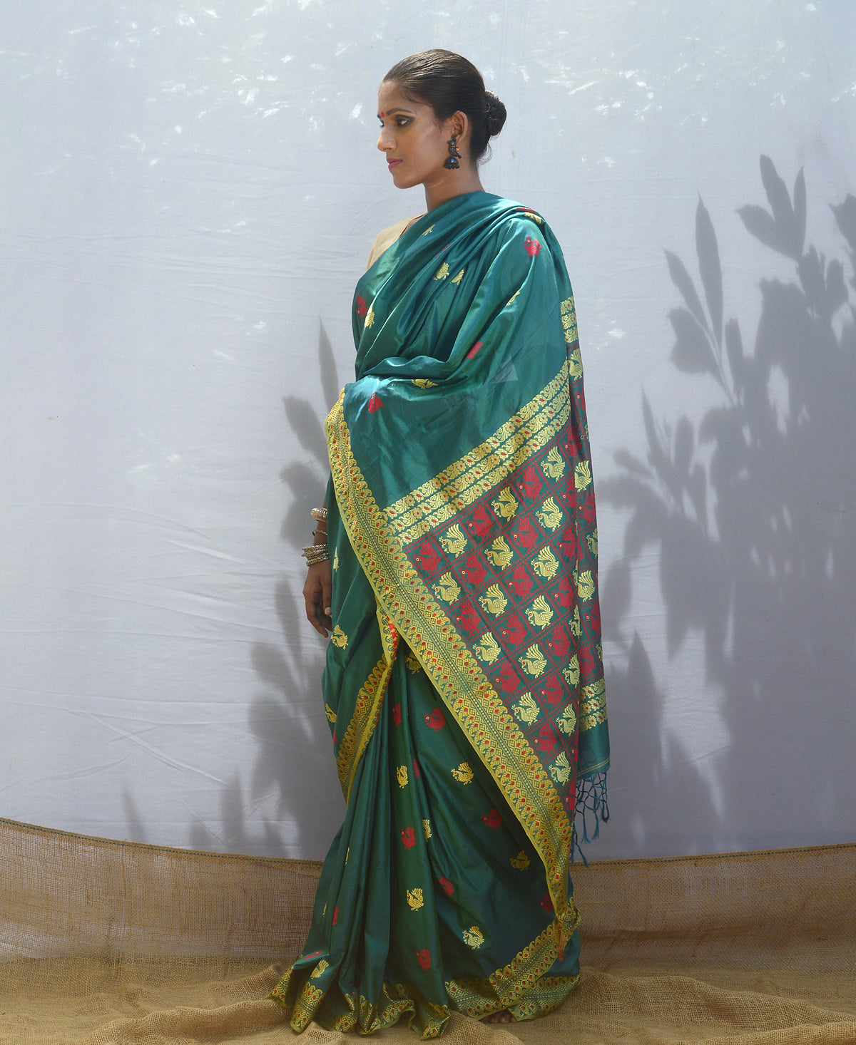 Peacock Green Silk Baluchori Saree