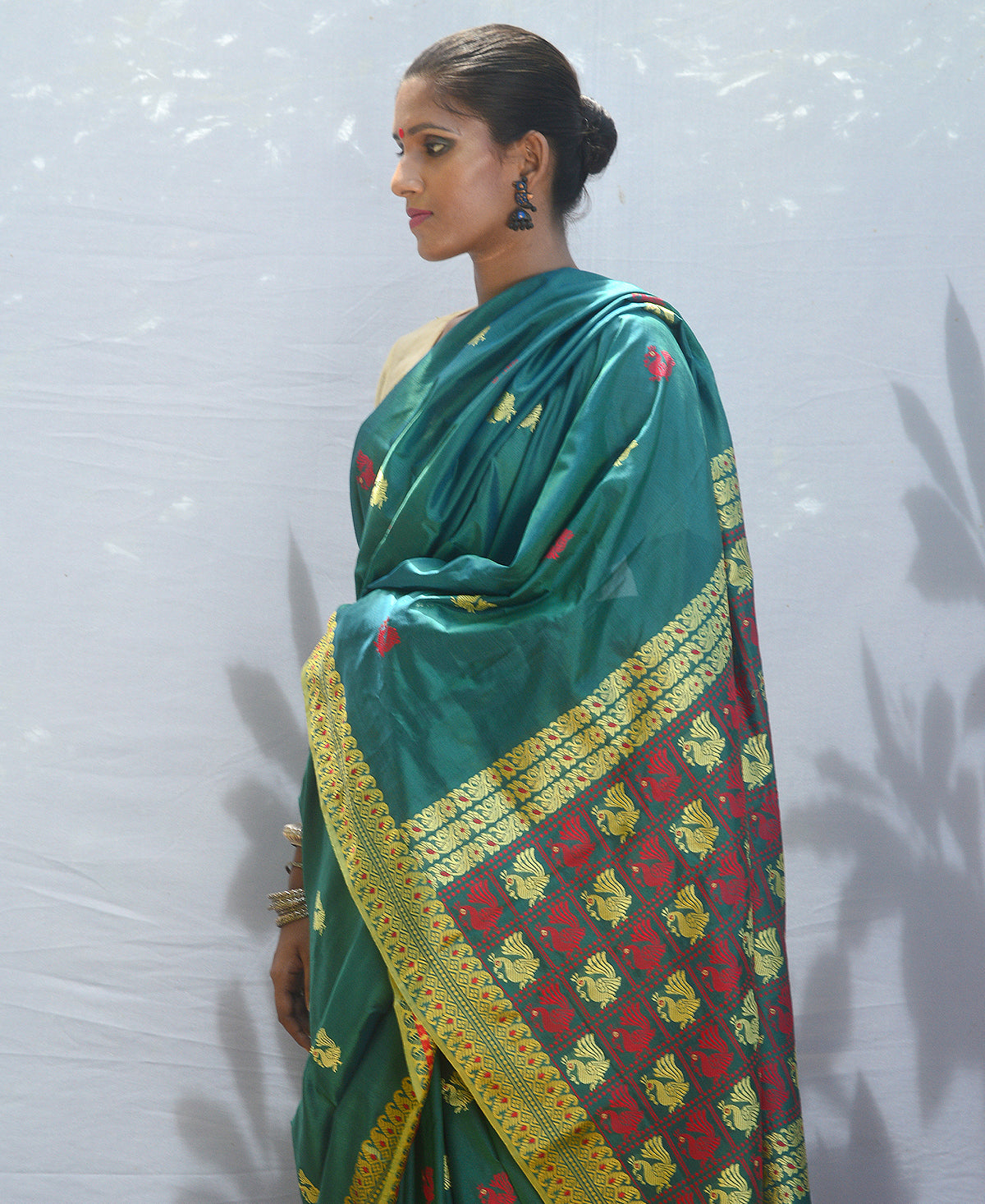 Peacock Green Silk Baluchori Saree
