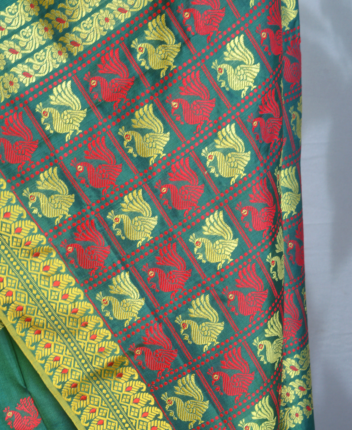 Peacock Green Silk Baluchori Saree