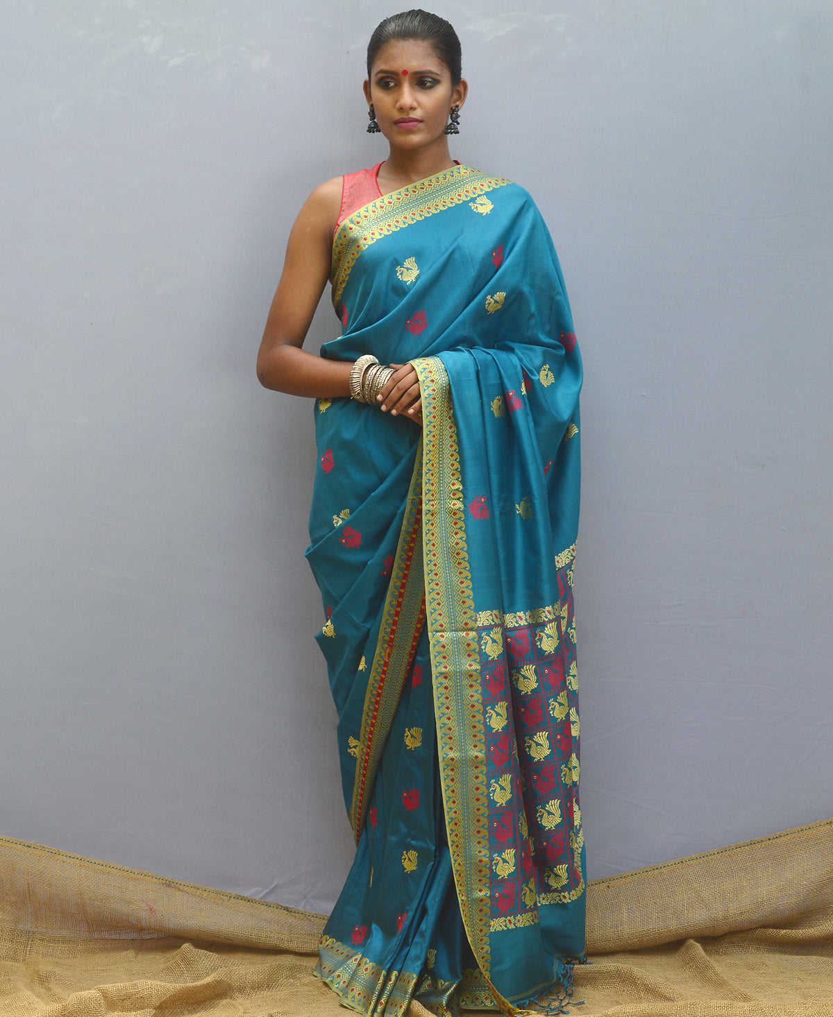 Greasy Green Silk Baluchori Saree