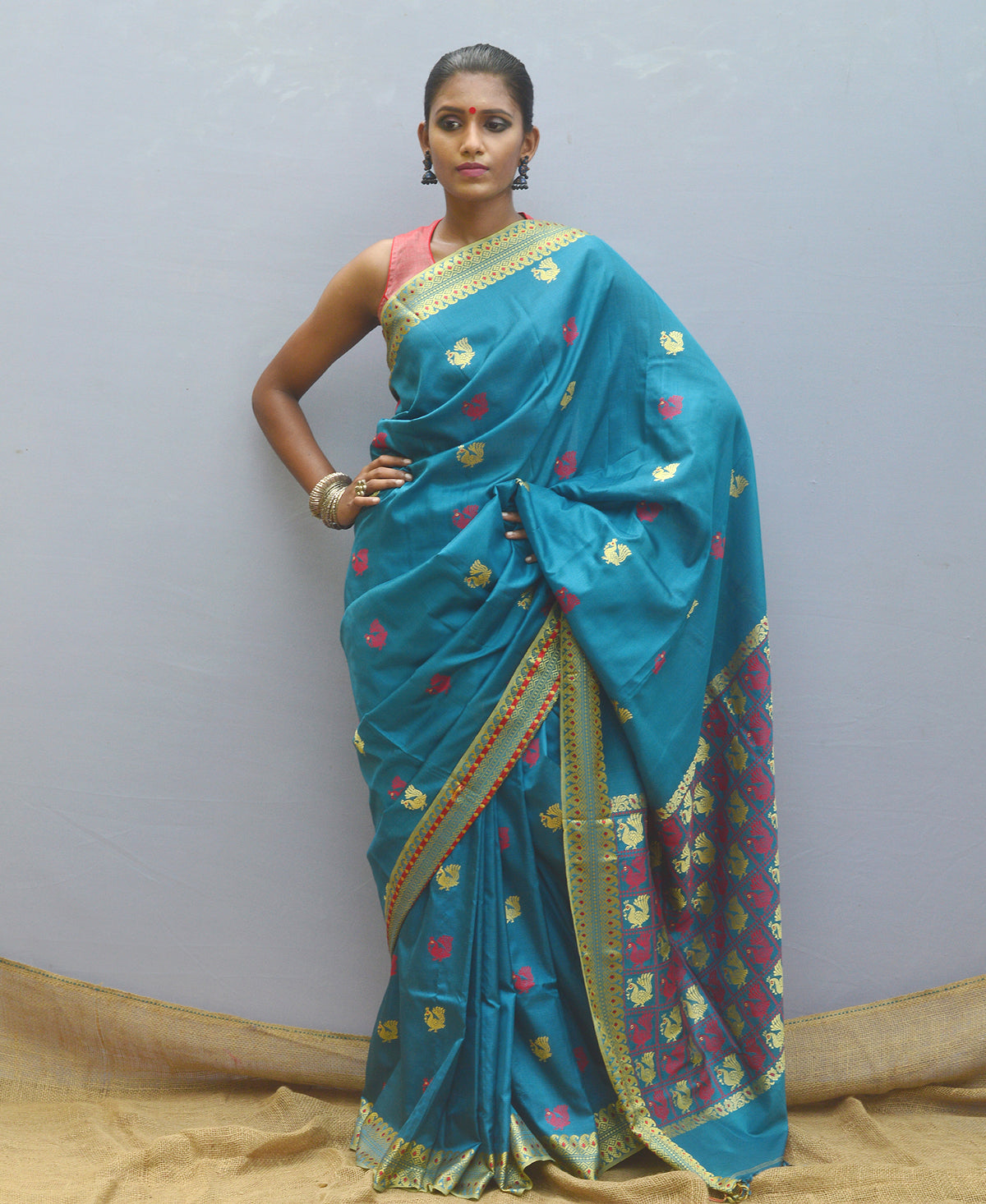 Greasy Green Silk Baluchori Saree