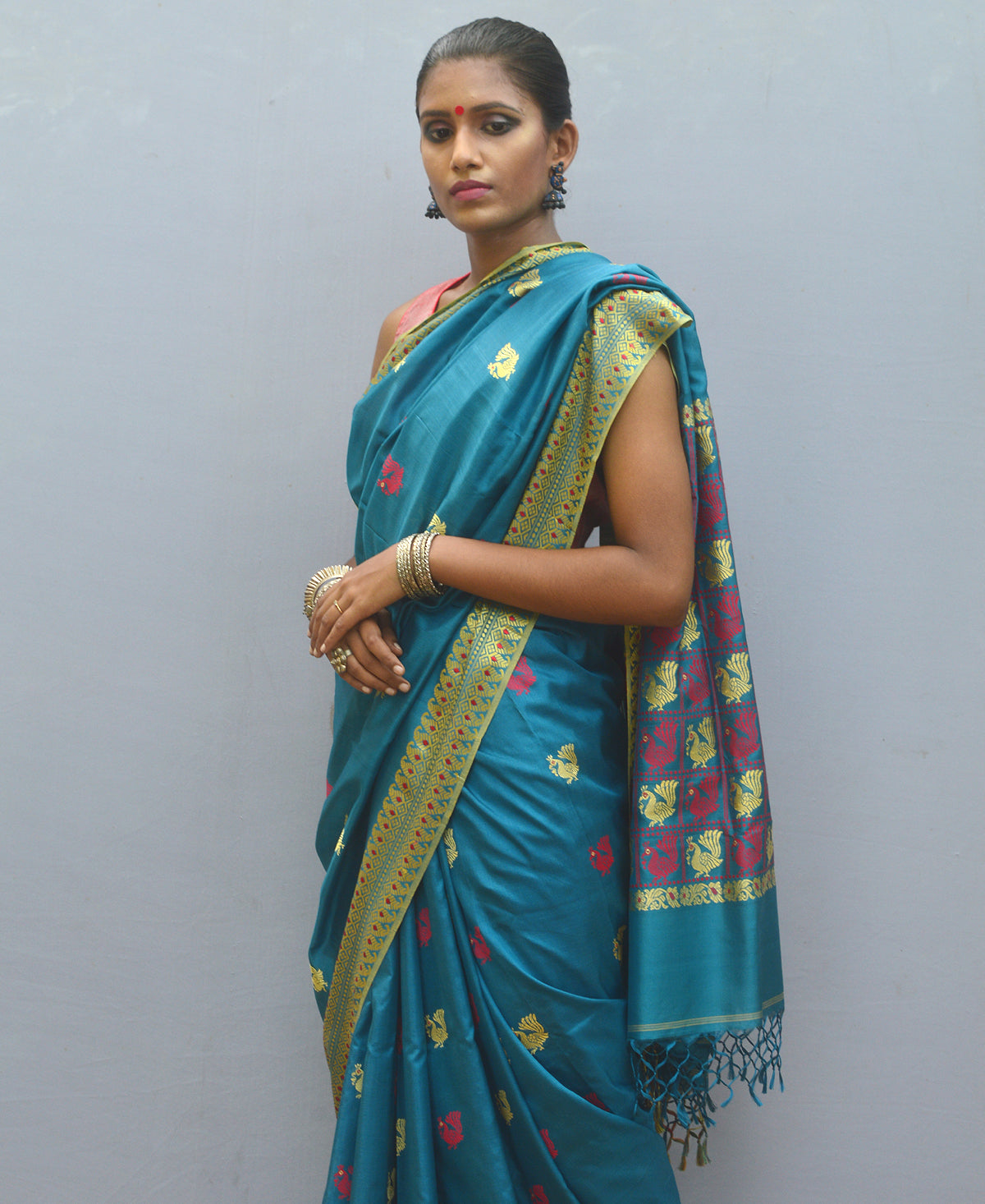 Greasy Green Silk Baluchori Saree