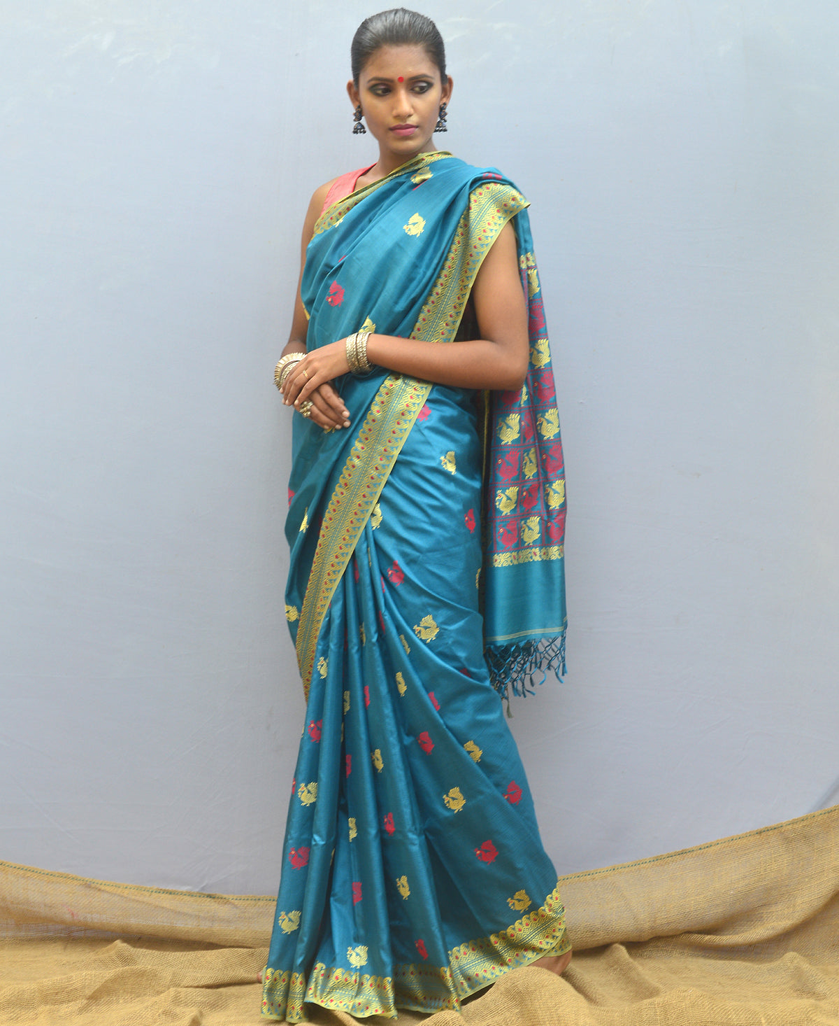 Greasy Green Silk Baluchori Saree