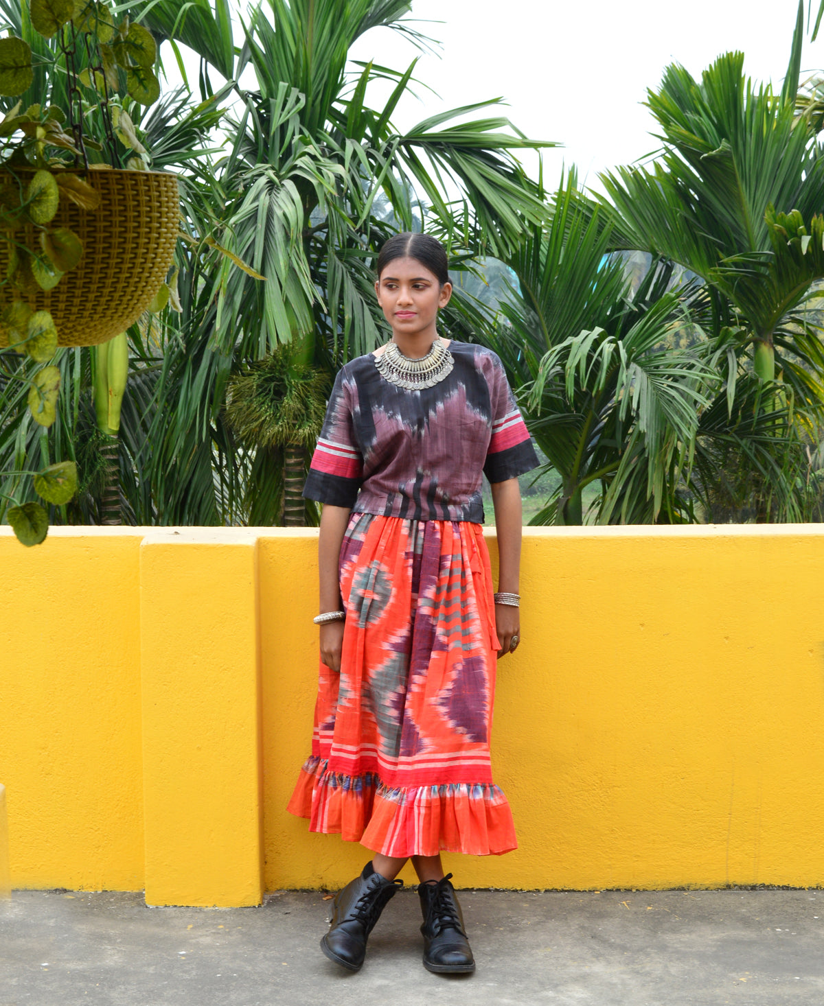 Orange & Purple Green Space Dyed Cotton Skirt